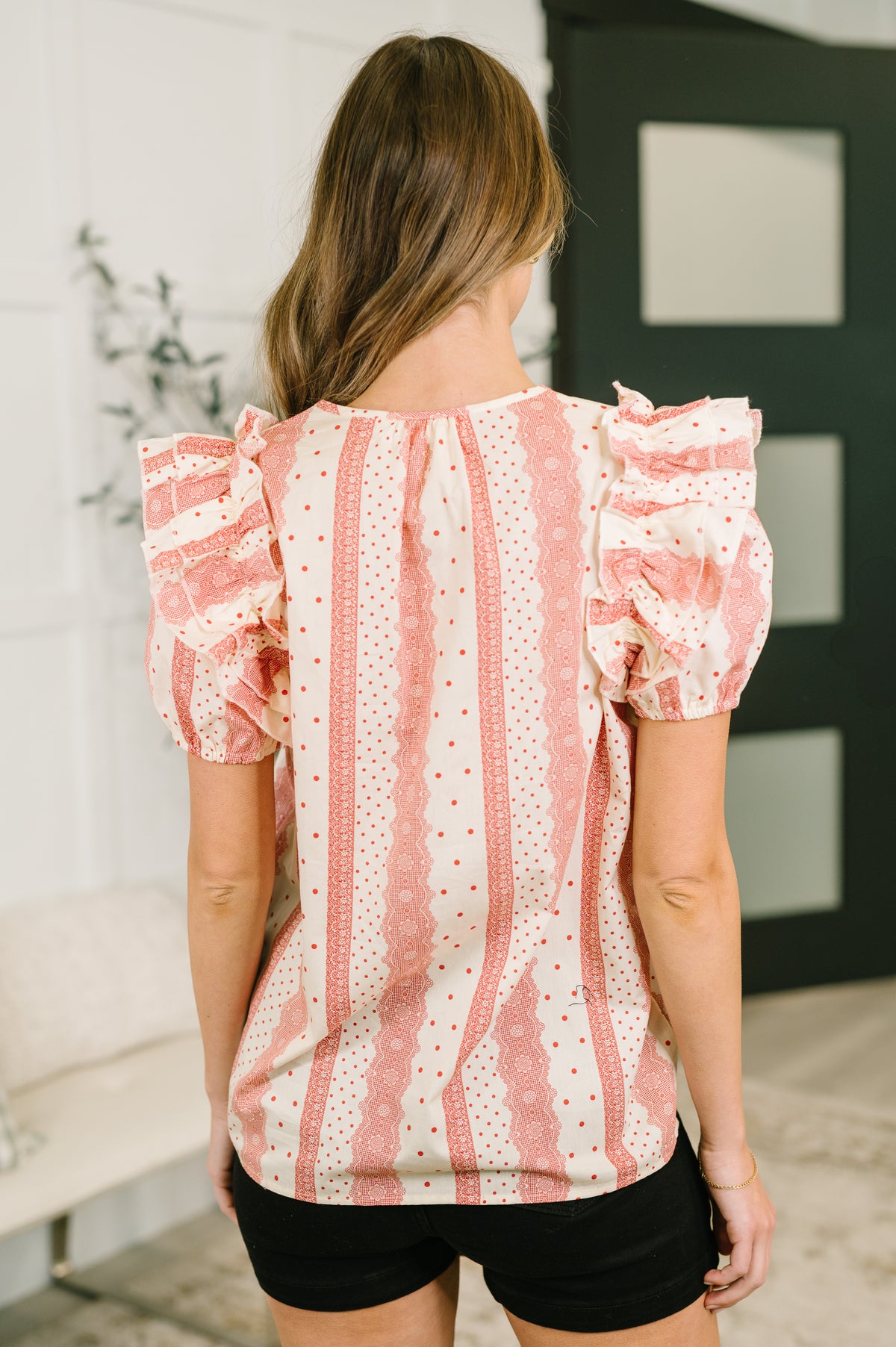 Busy Woman Split Neck Puff Sleeve Blouse - 6/9/2026