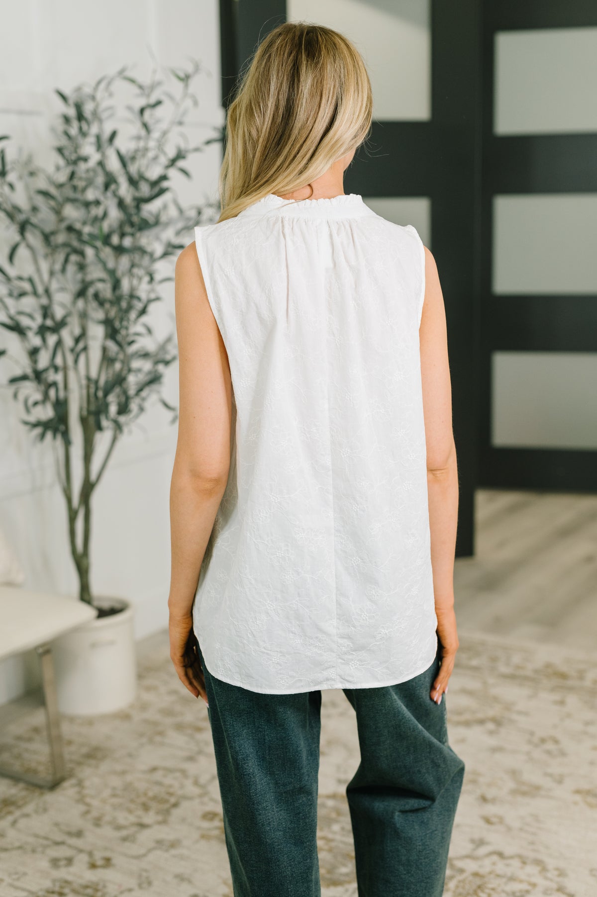 Camellia Split Neck Embroidered Tank in Off White - 7/14/2026
