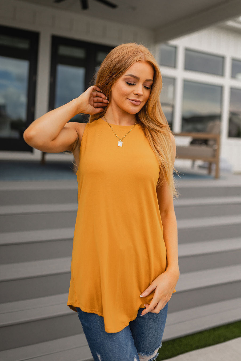 Can't Wait for Spring Hi-Low Sleeveless Top in Mustard - 7/7/2023
