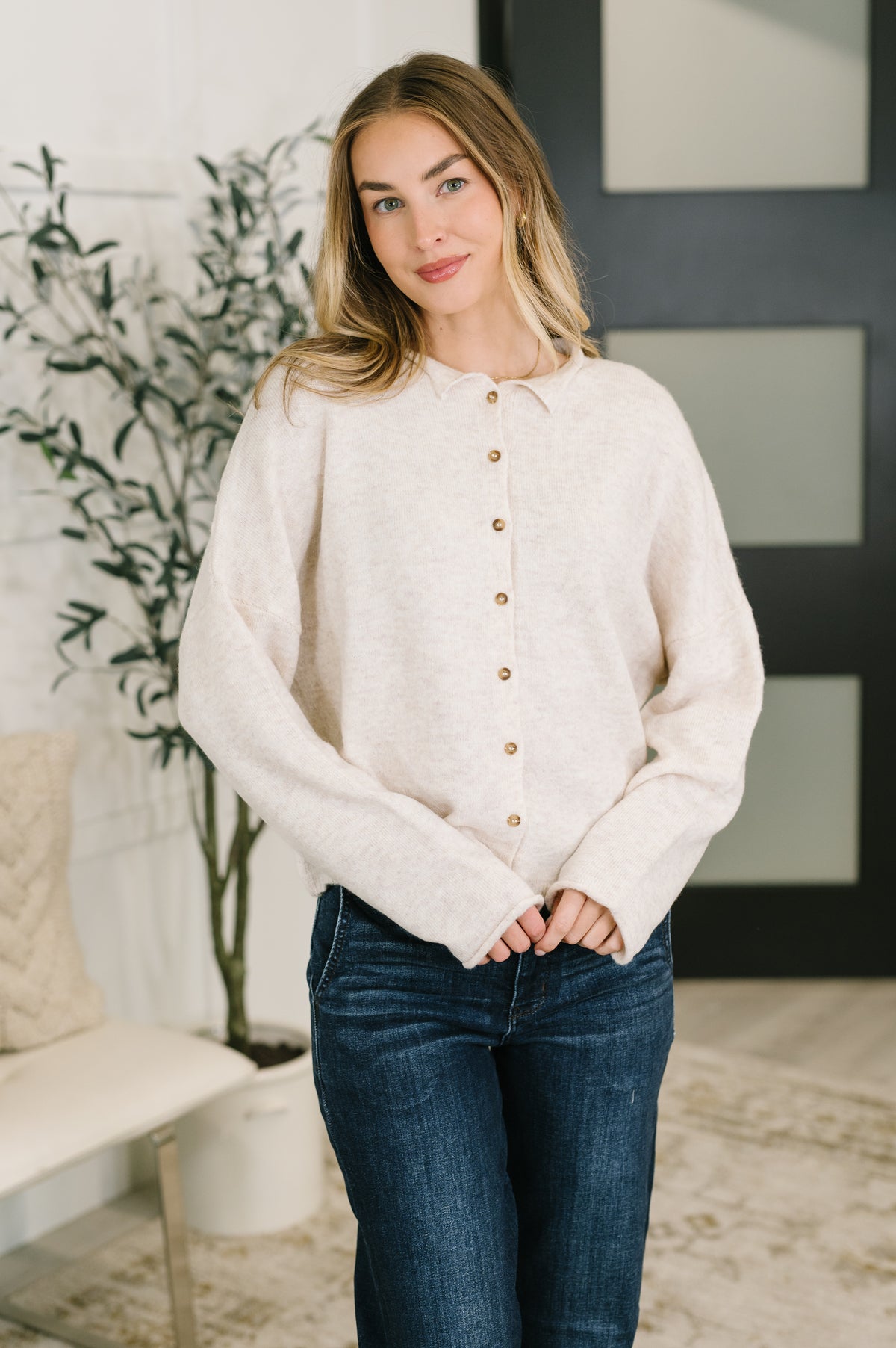 Careful Consideration Collared Button Down in Heathered Beige - 9/11/2026