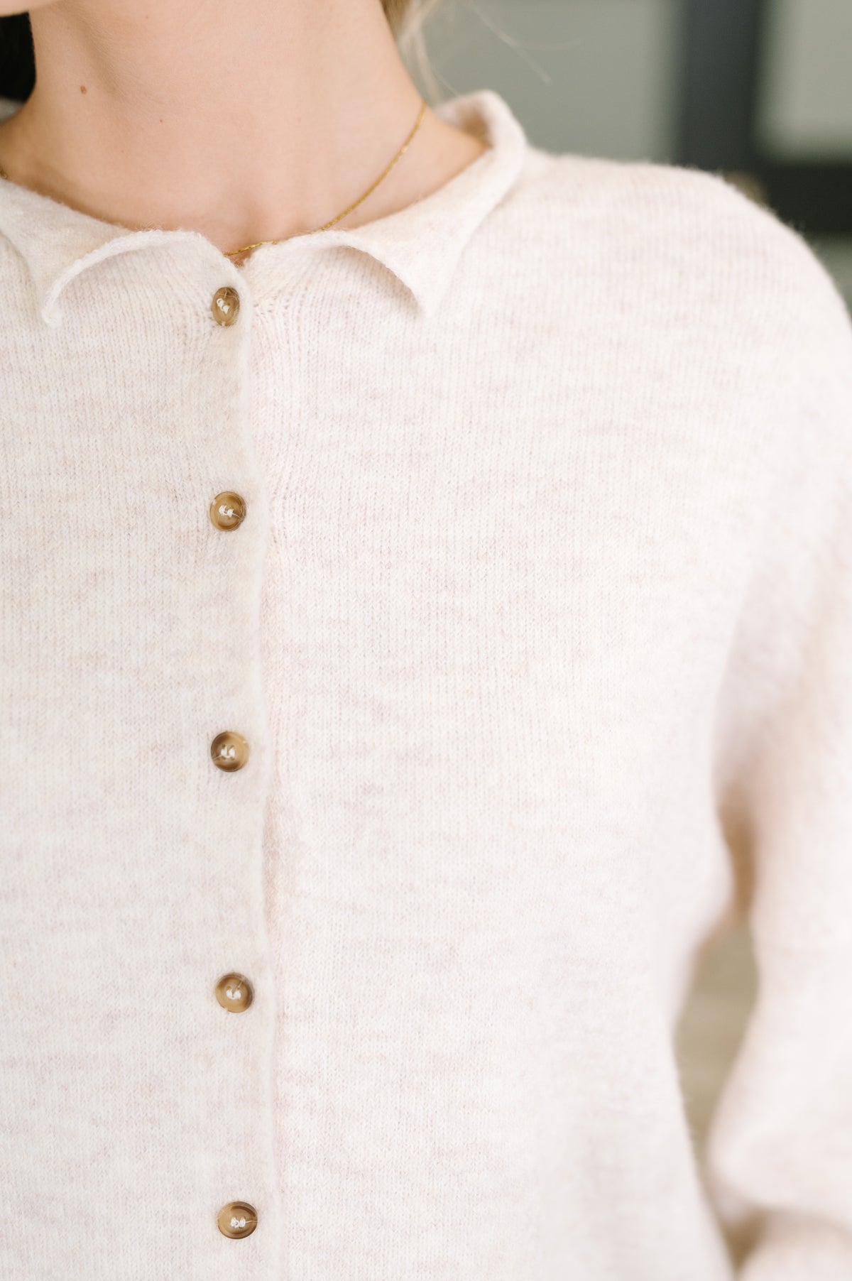 Careful Consideration Collared Button Down in Heathered Beige - 9/11/2026