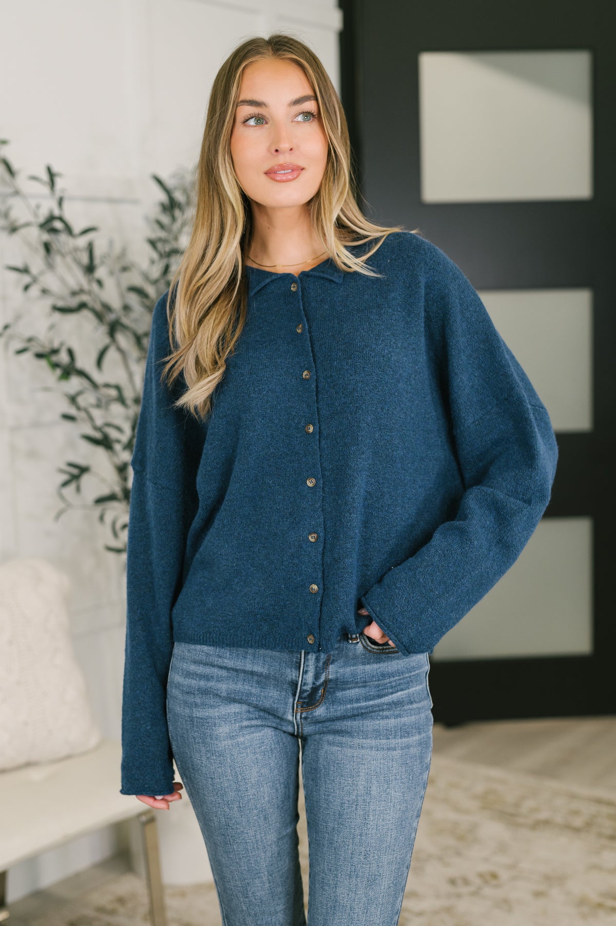 Careful Consideration Collared Button Down in Midnight - 10/30/2026