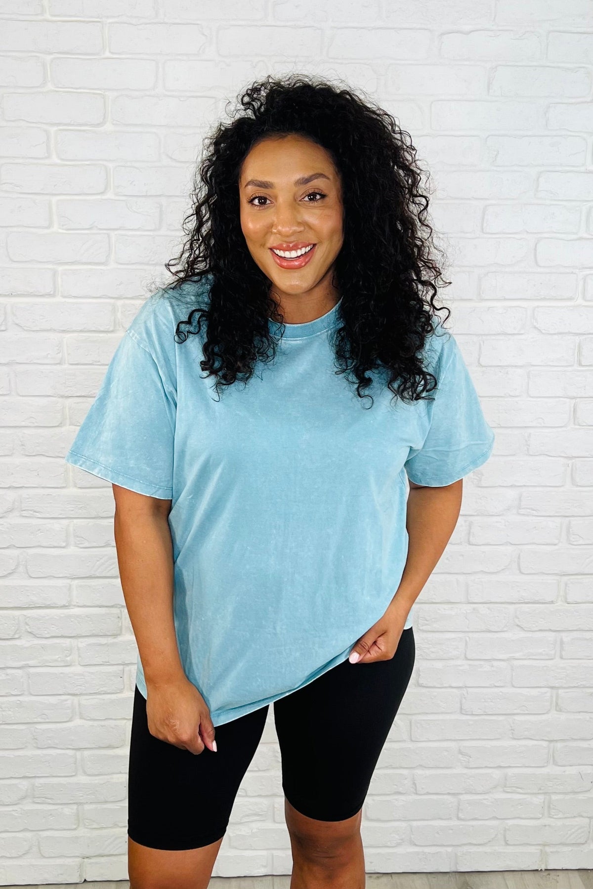 Casual Basic Drop Shoulder Oversized Tee in Dusty Teal - 3/12/2025