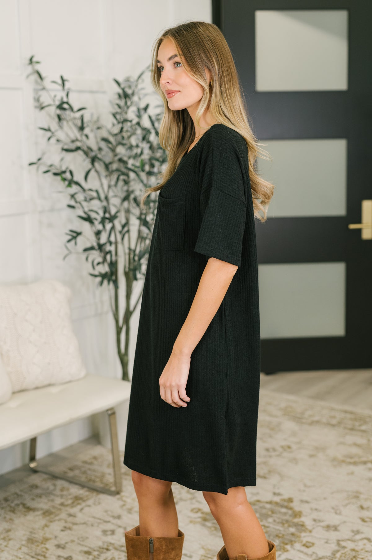 Casual Curtsy Relaxed T-Shirt Dress in Black - 10/23/2026