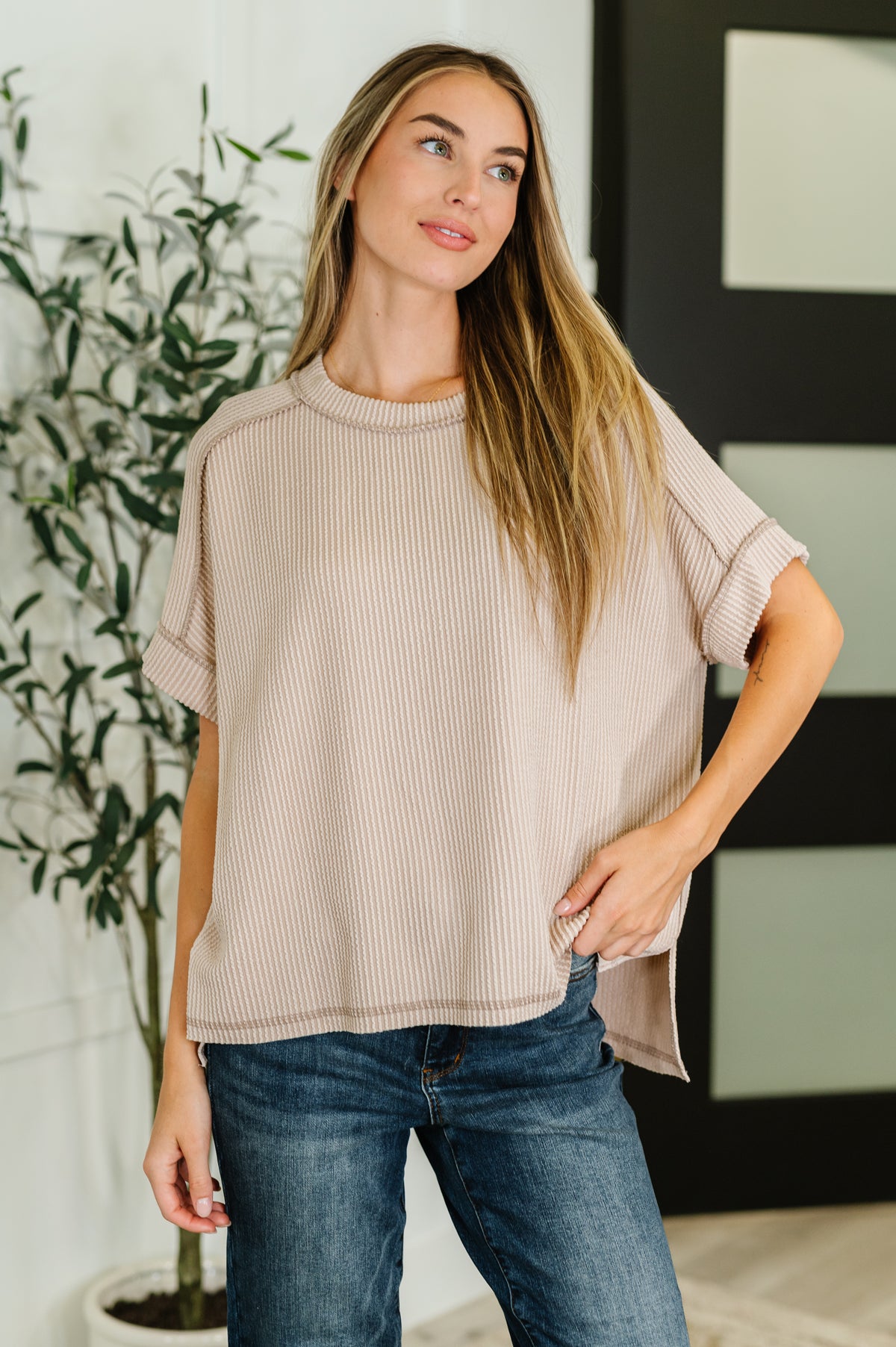 Catch Me Loungin’ Cable Ribbed Knit Top in Ash Mocha - 7/30/2025