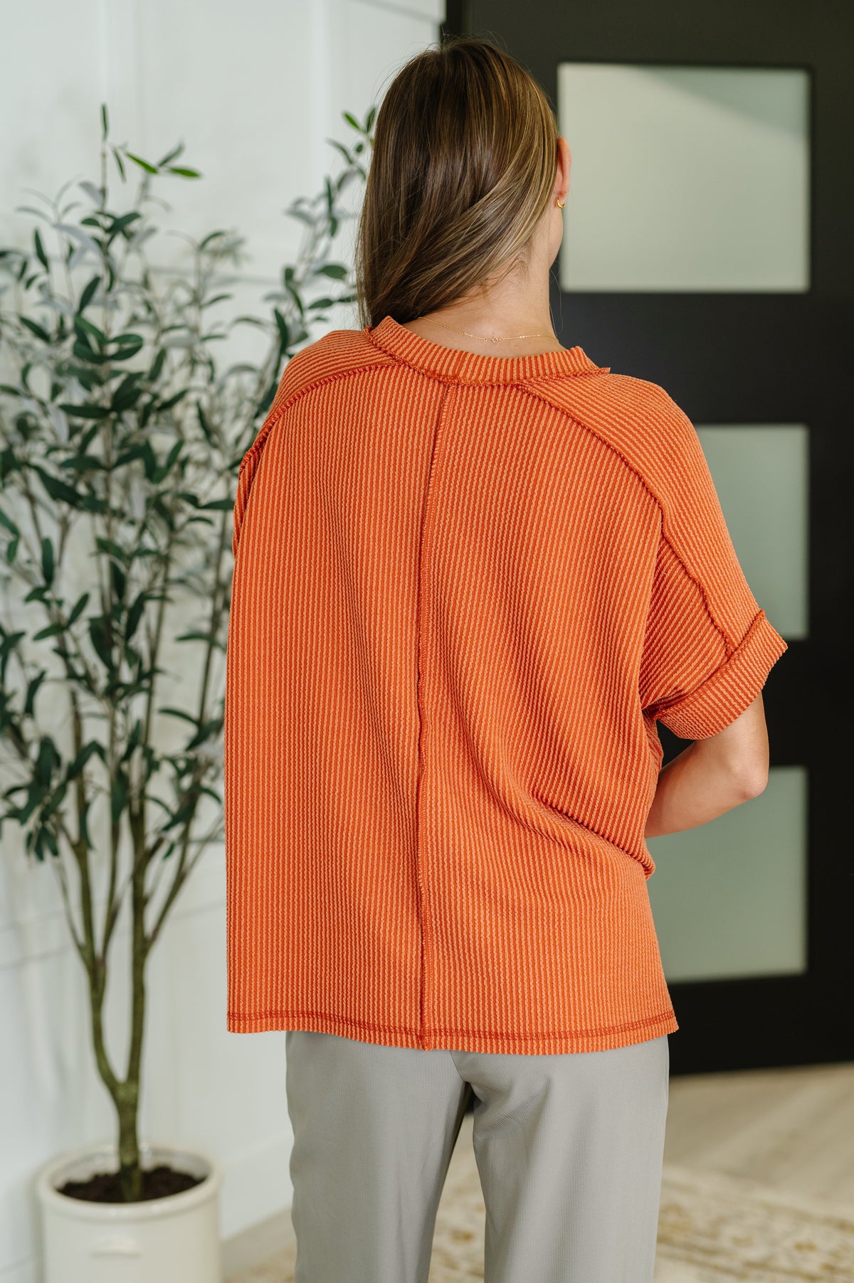 Catch Me Loungin’ Cable Ribbed Knit Top in Burnt Orange - 7/30/2025