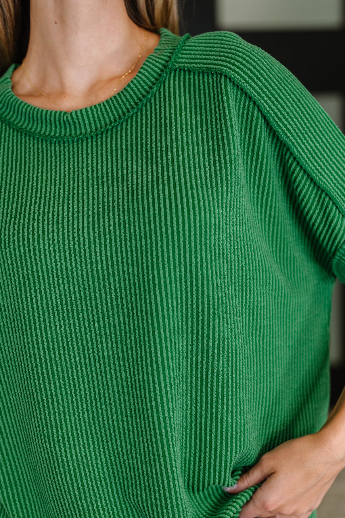 Catch Me Loungin’ Cable Ribbed Knit Top in Dark Green - 7/30/2025