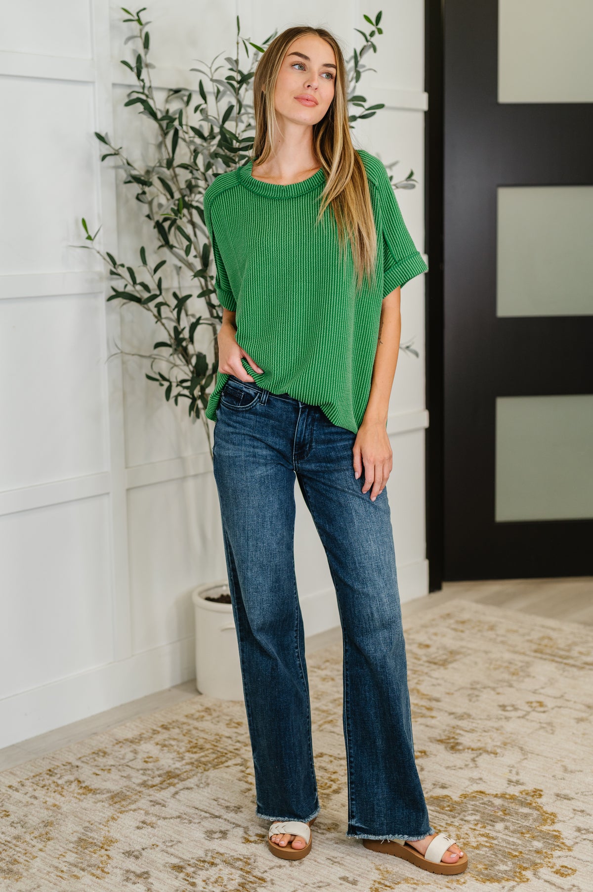 Catch Me Loungin’ Cable Ribbed Knit Top in Dark Green - 7/30/2025