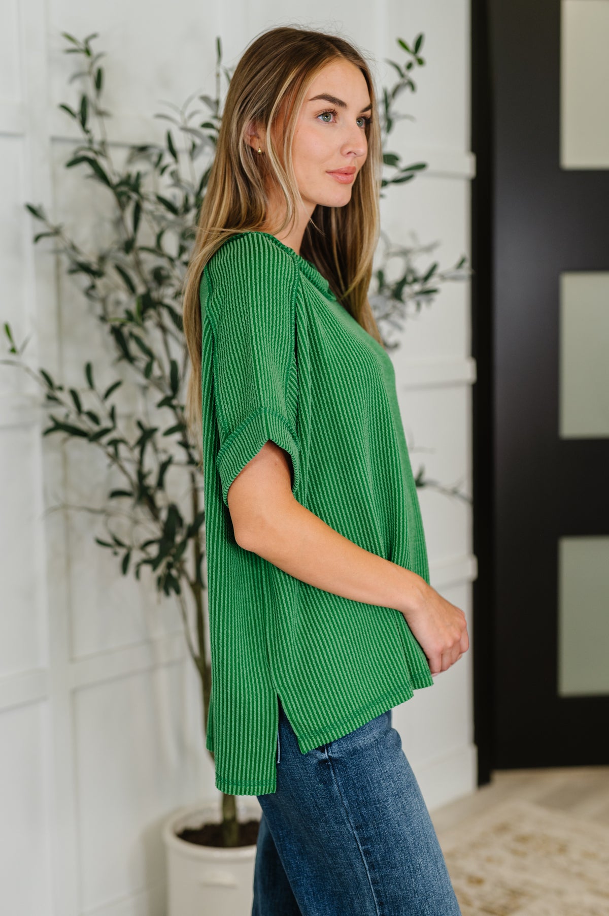 Catch Me Loungin’ Cable Ribbed Knit Top in Dark Green - 7/30/2025