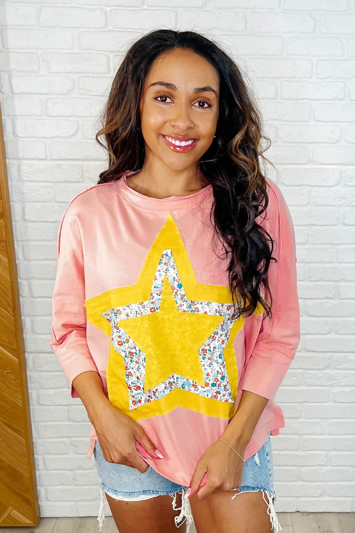 Catch a Star Mixed Print Star Patch Top - 3/21/2025