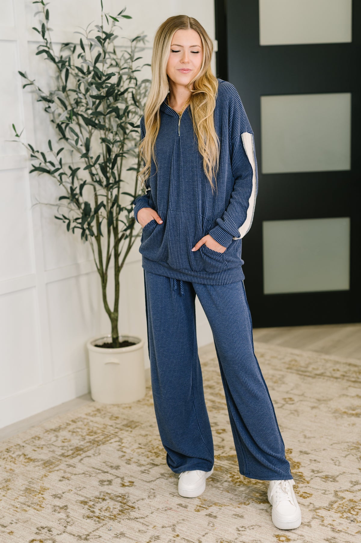 Certified Chiller Contrast Stripe Straight Leg Bottoms in Navy - 9/5/2025