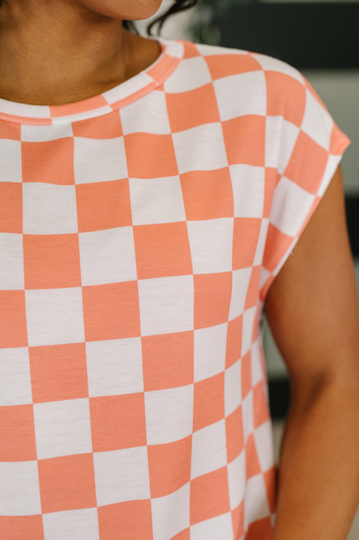 Check Hers Round Neck Top in Orange - 4/14/2026