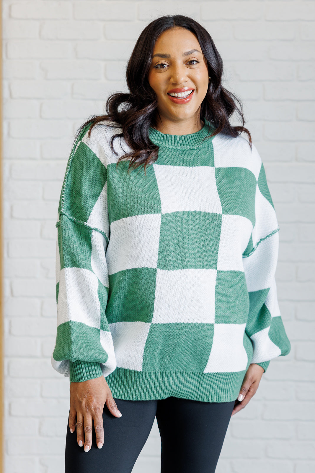 Check Yourself Checkered Sweater in Green - 11/29/2024