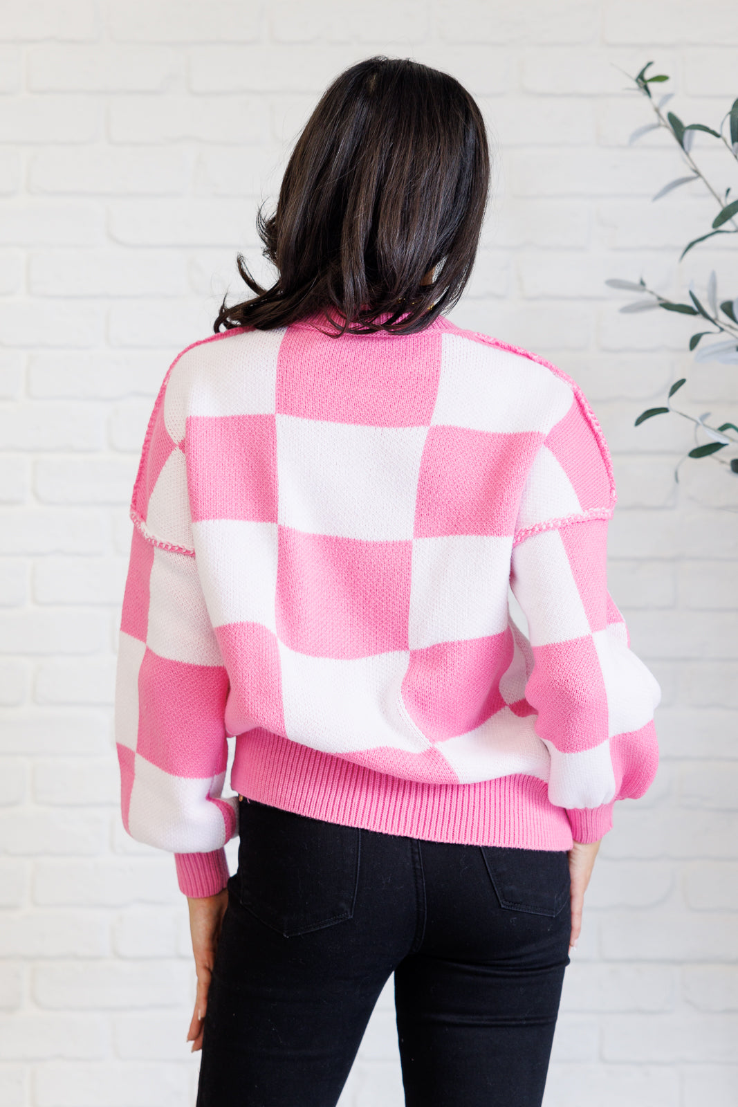 Check Yourself Checkered Sweater in Pink - 11/29/2024