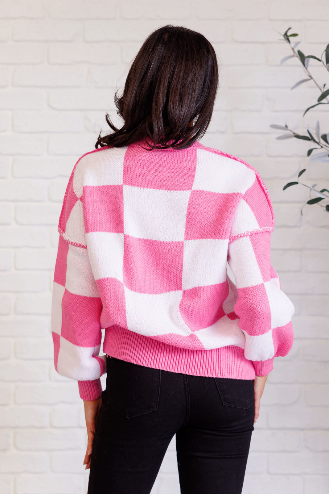 Check Yourself Checkered Sweater in Pink - 1/14/2025