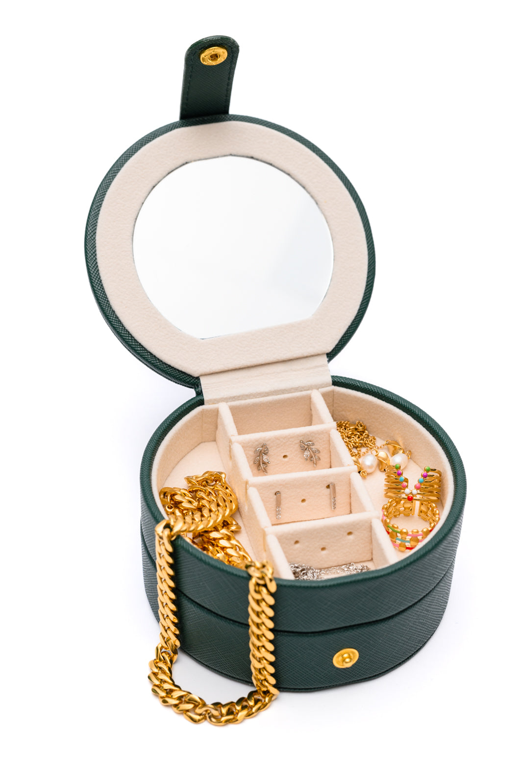 Circular Travel Jewelry Case in Green - 11/22/2024