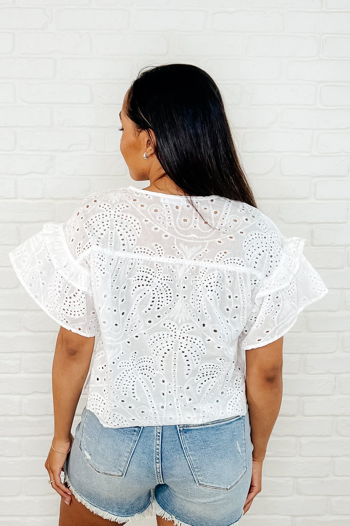 Classy As Heck Eyelet Front Tie Top in Off White - 4/1/2025