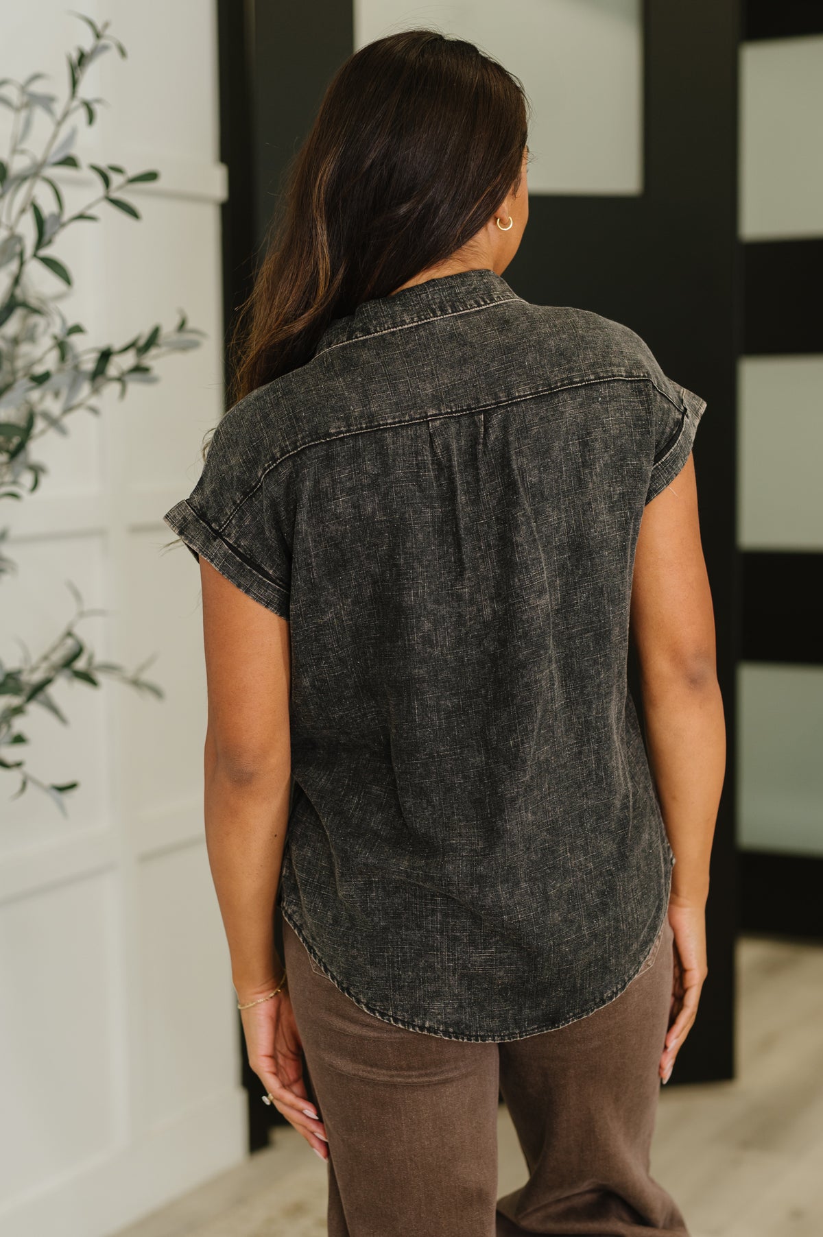 Cloud Nine to Five Button Down Blouse in Ash Black - 9/19/2025