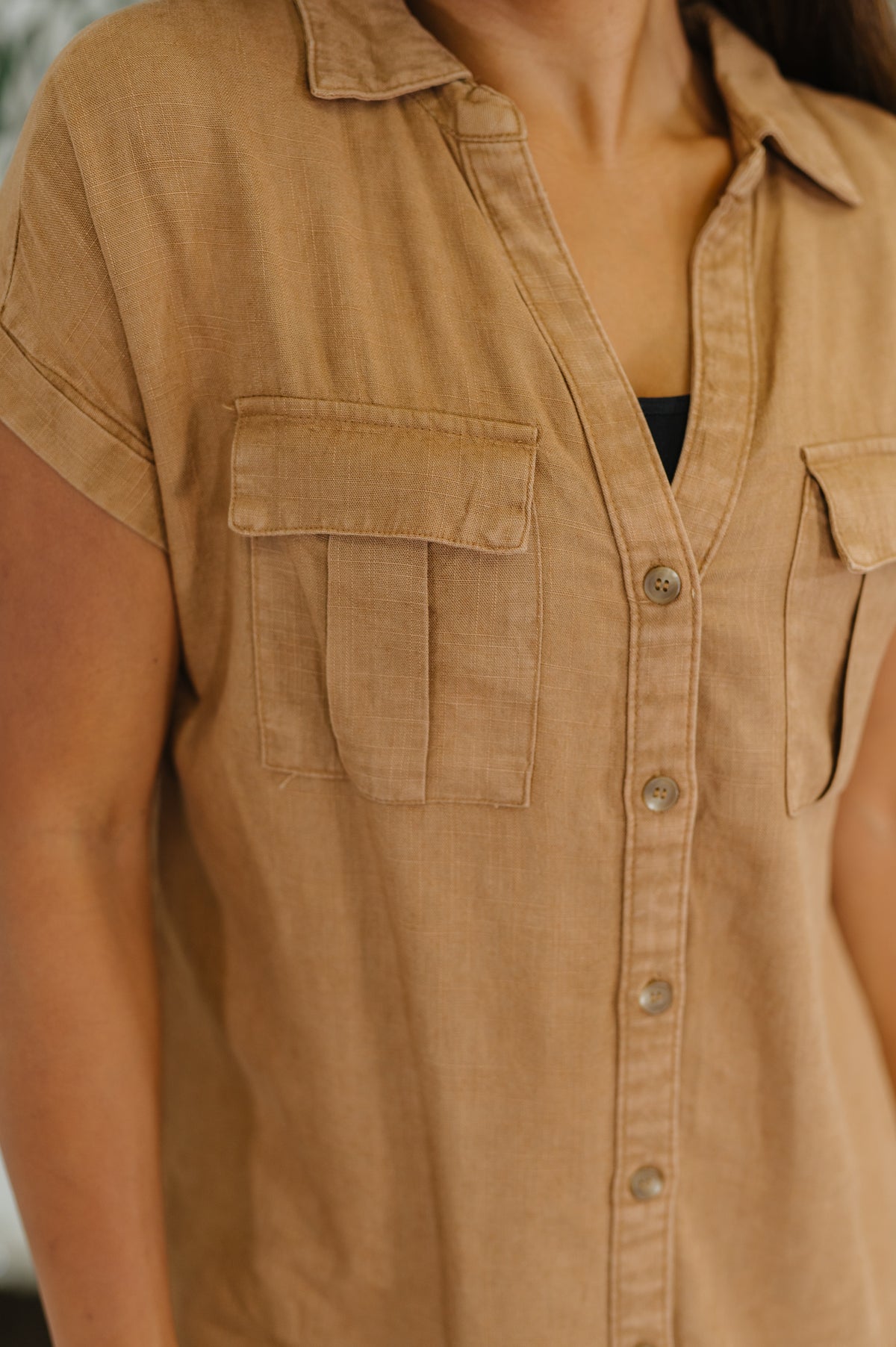 Cloud Nine to Five Button Down Blouse in Deep Camel - 9/19/2025