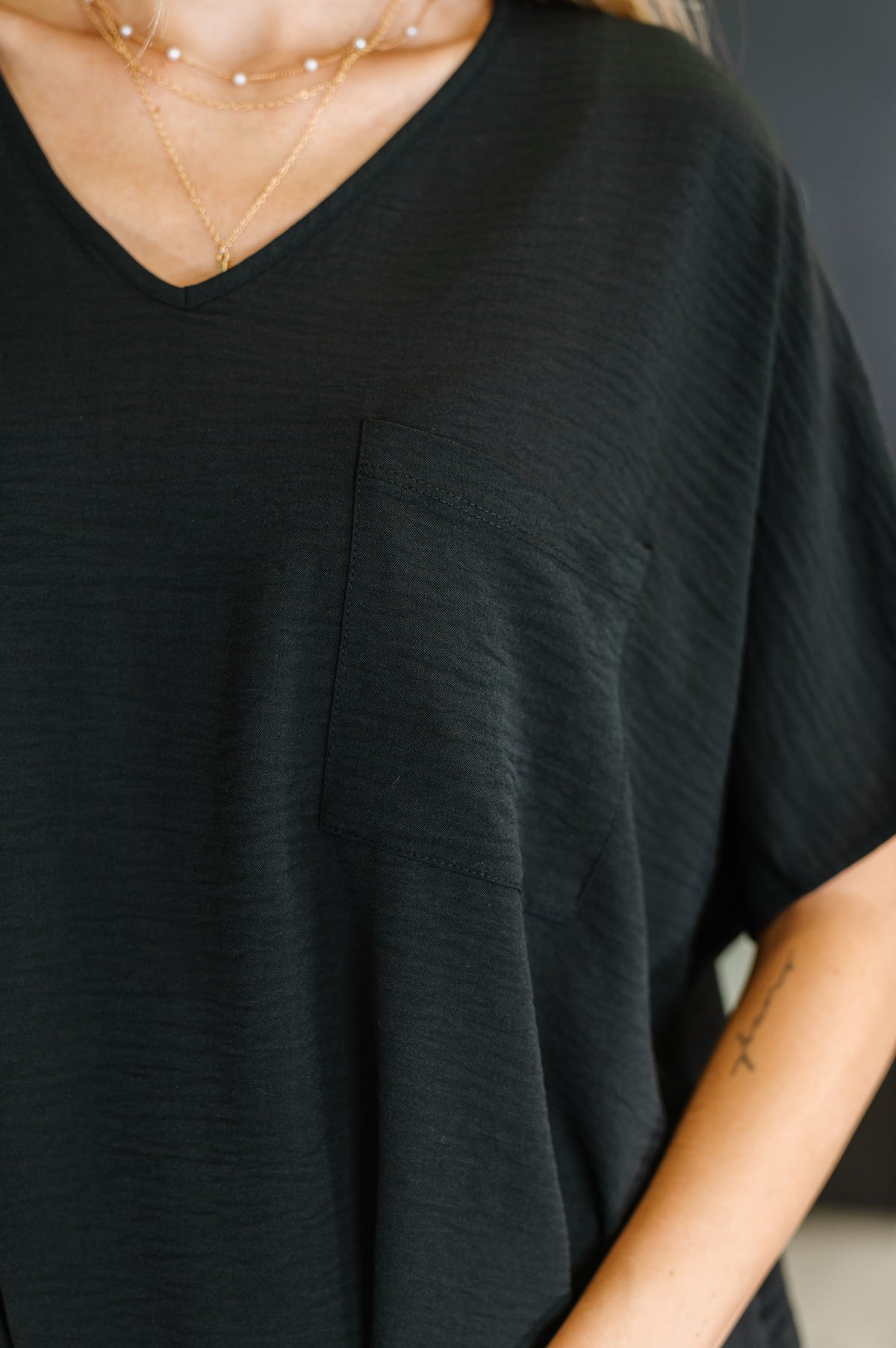 Coastal Ease V-Neck Top in Black - 8/15/2025