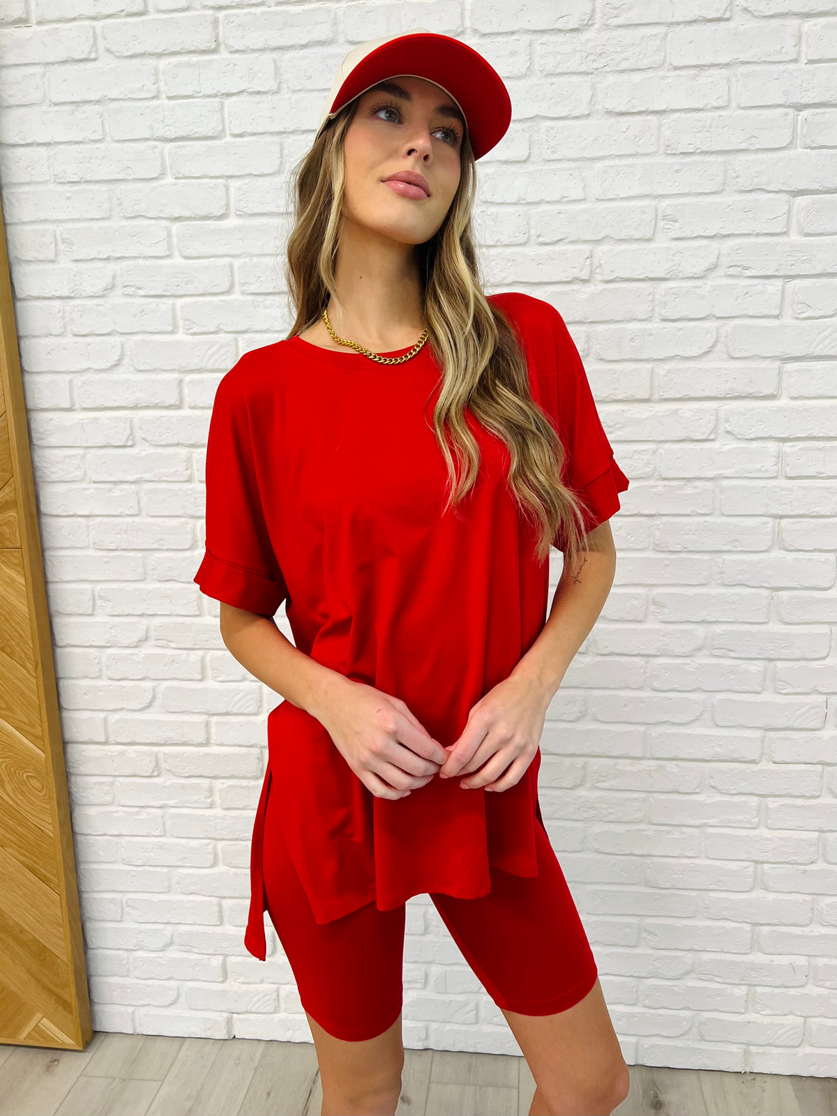 Comfy Cruising Top and Biker Shorts Set in Ruby - 3/5/2025