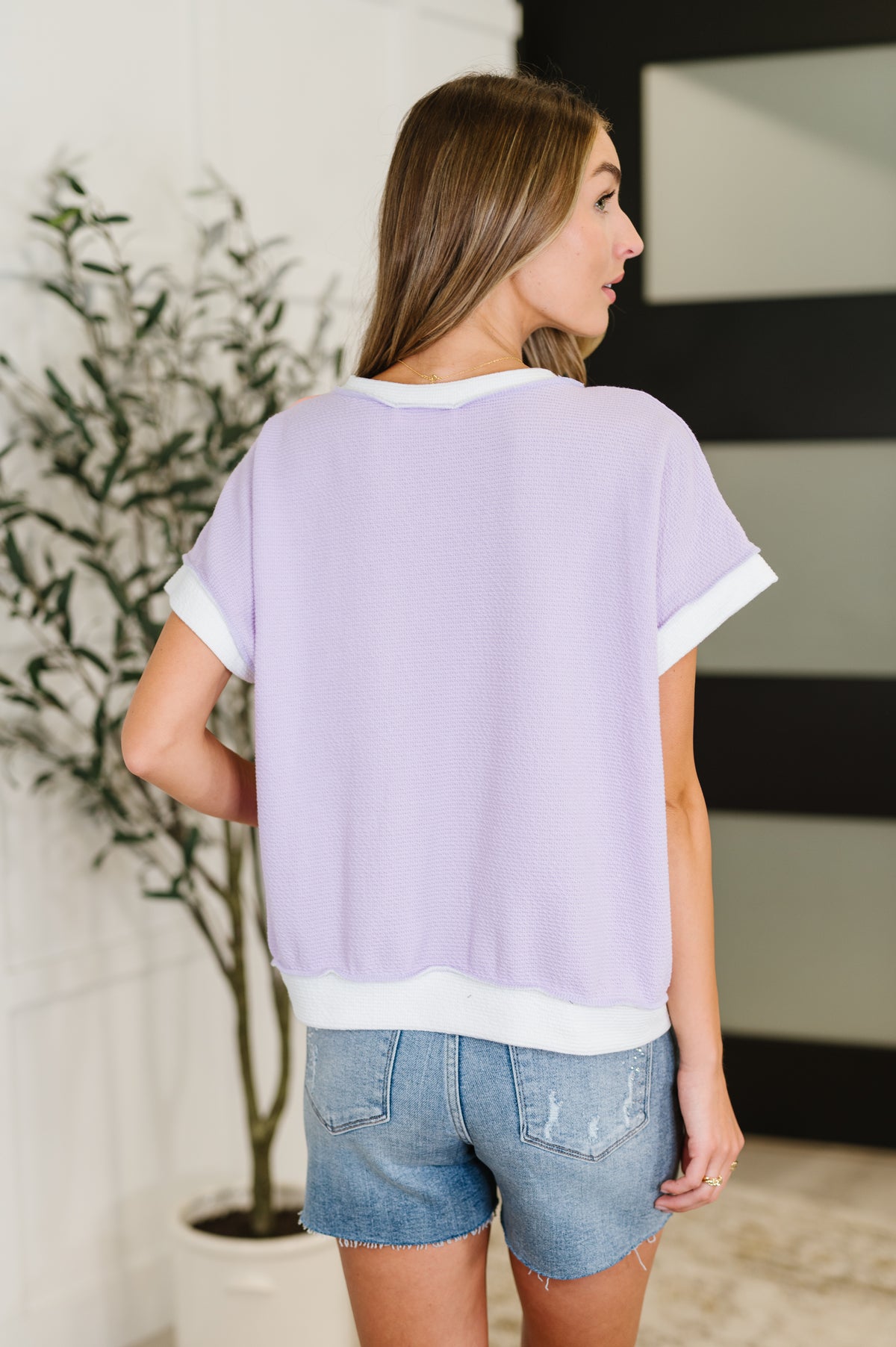 Contrast Club Color Block Top in Lilac, Orange and Denim - 7/8/2025 NEW
