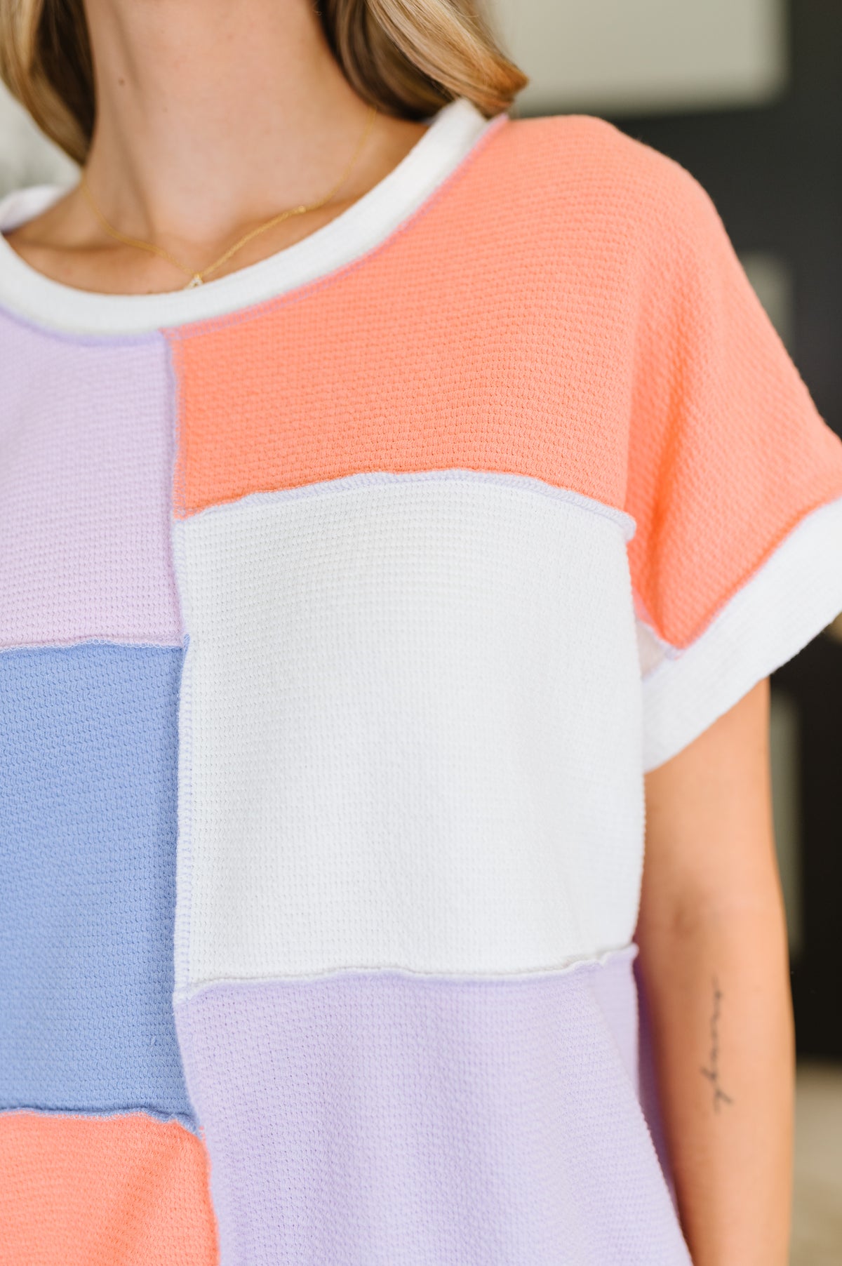 Contrast Club Color Block Top in Lilac, Orange and Denim - 7/8/2025 NEW