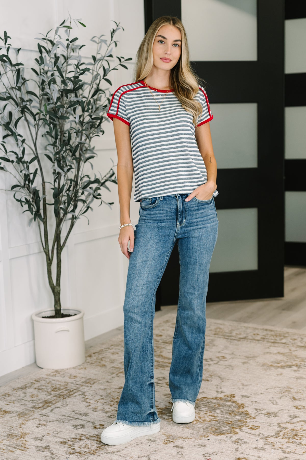 Country Stripe Casual Tee in Navy White - 10/7/2025