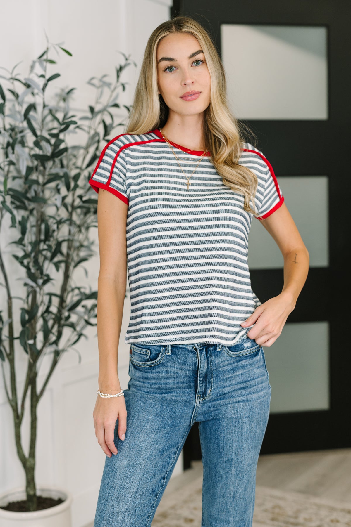 Country Stripe Casual Tee in Navy White - 10/7/2025