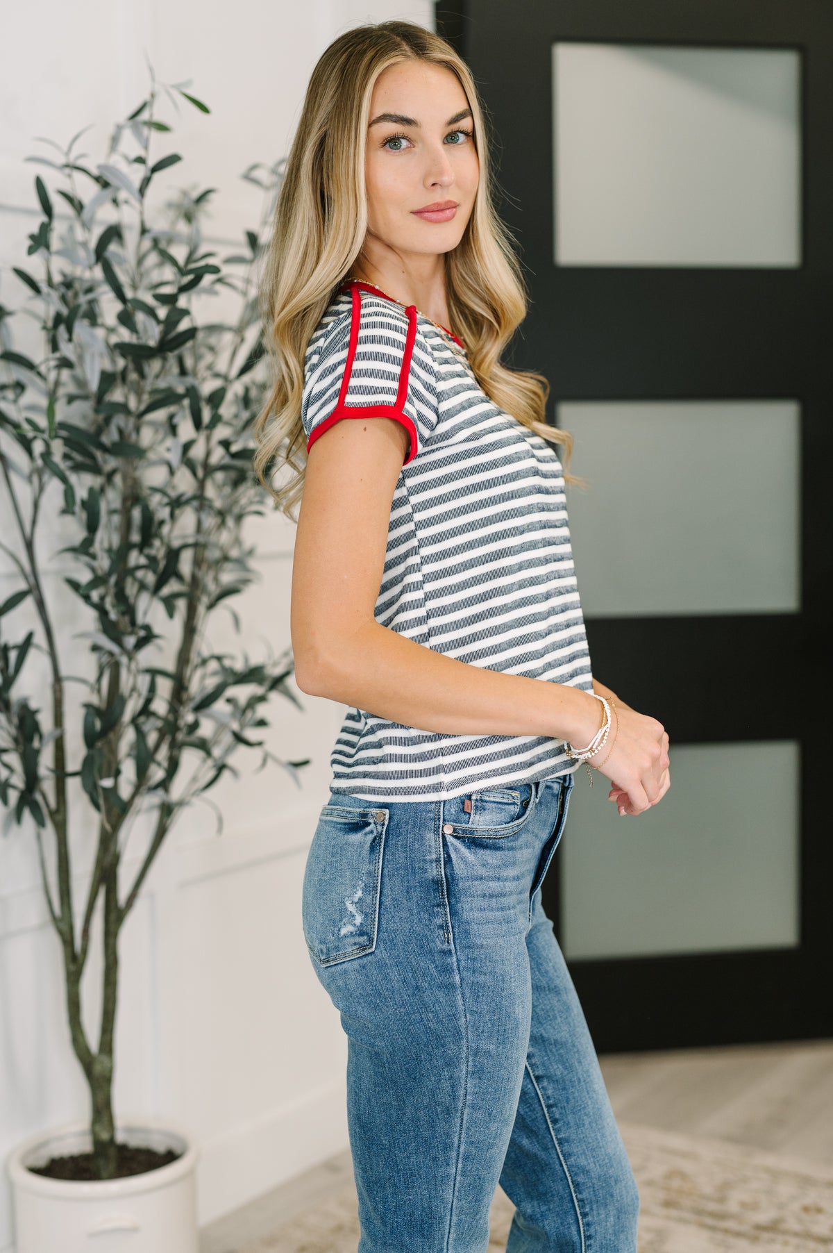 Country Stripe Casual Tee in Navy White - 10/7/2025