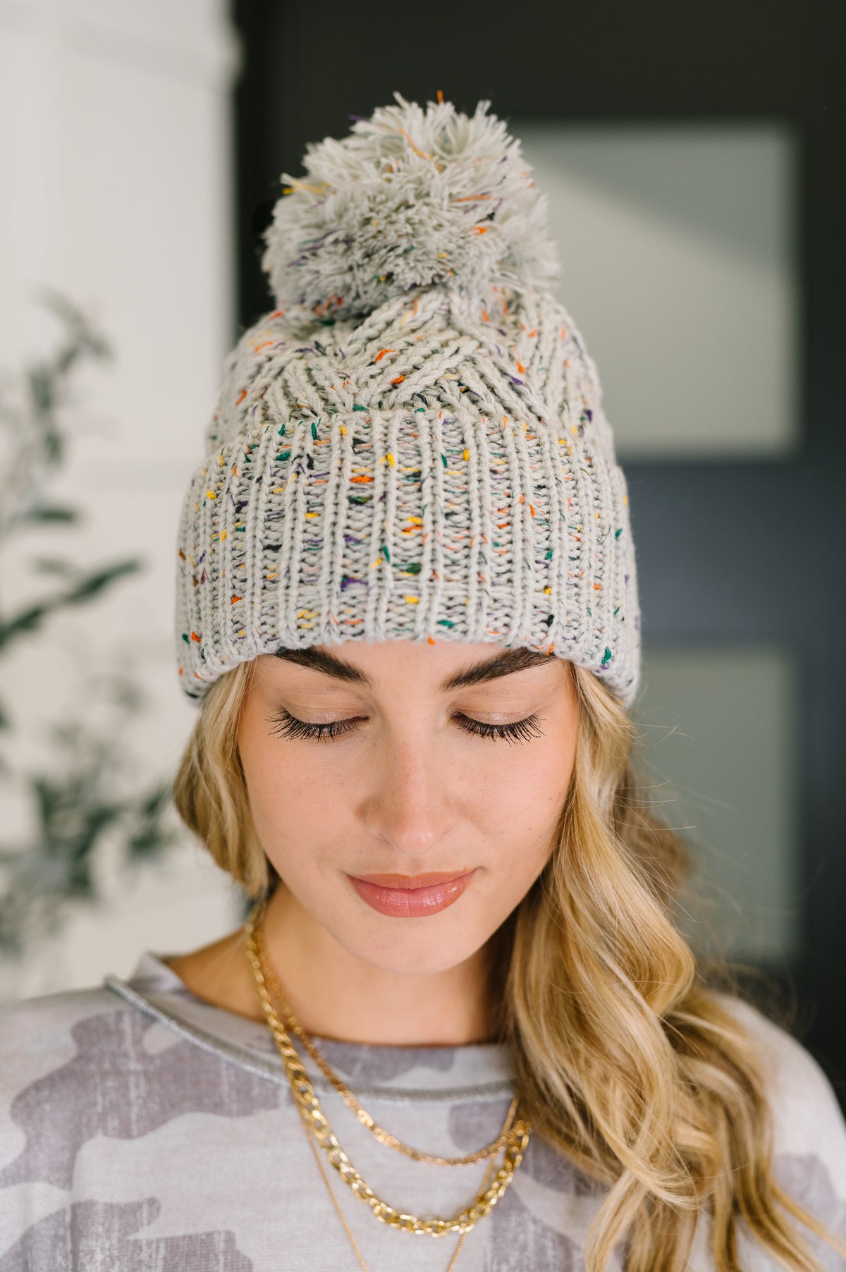 Cover Your Ears Pom Pom Beanie in Grey - 12/1/2025