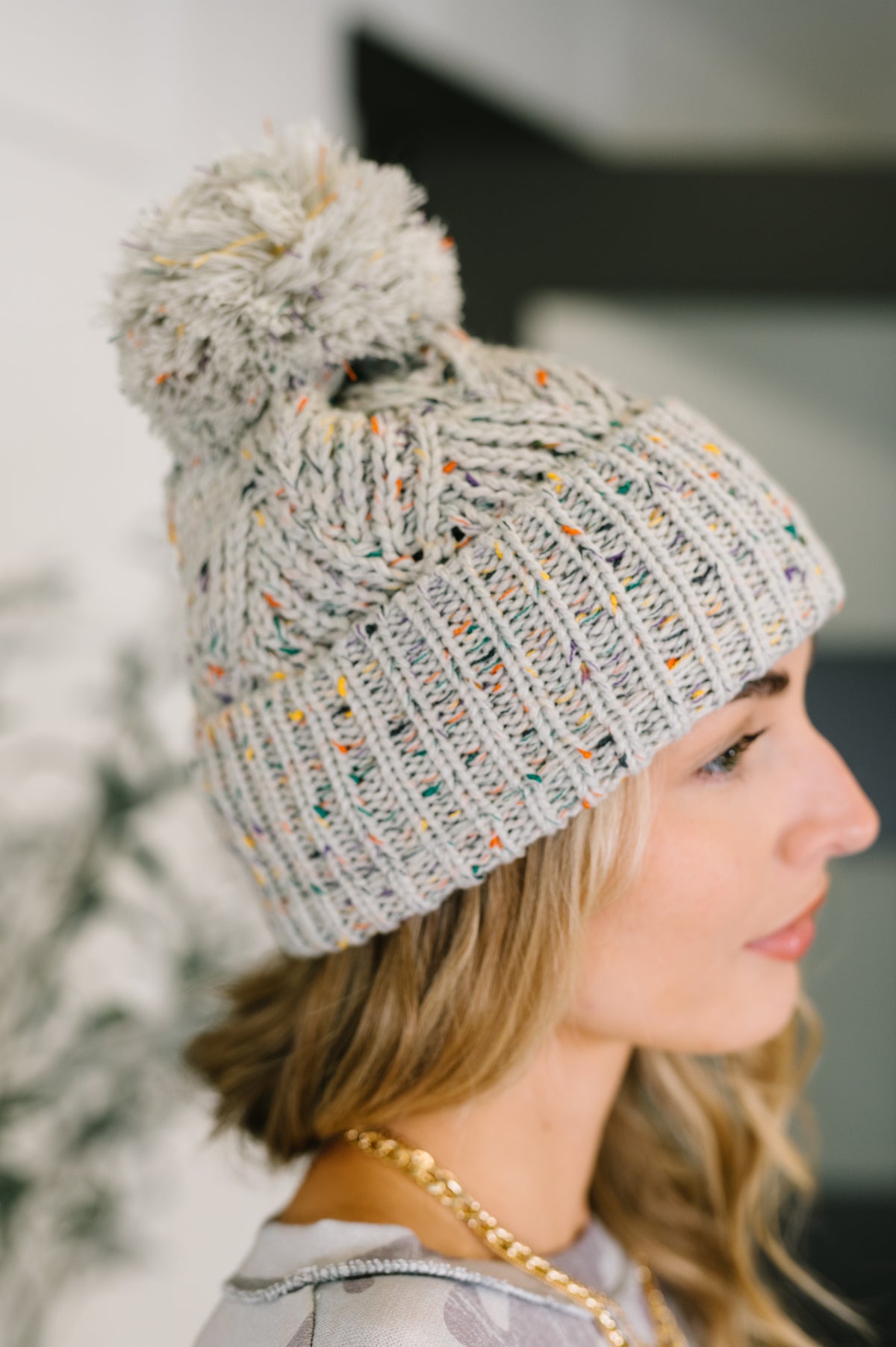 Cover Your Ears Pom Pom Beanie in Grey - 12/1/2025