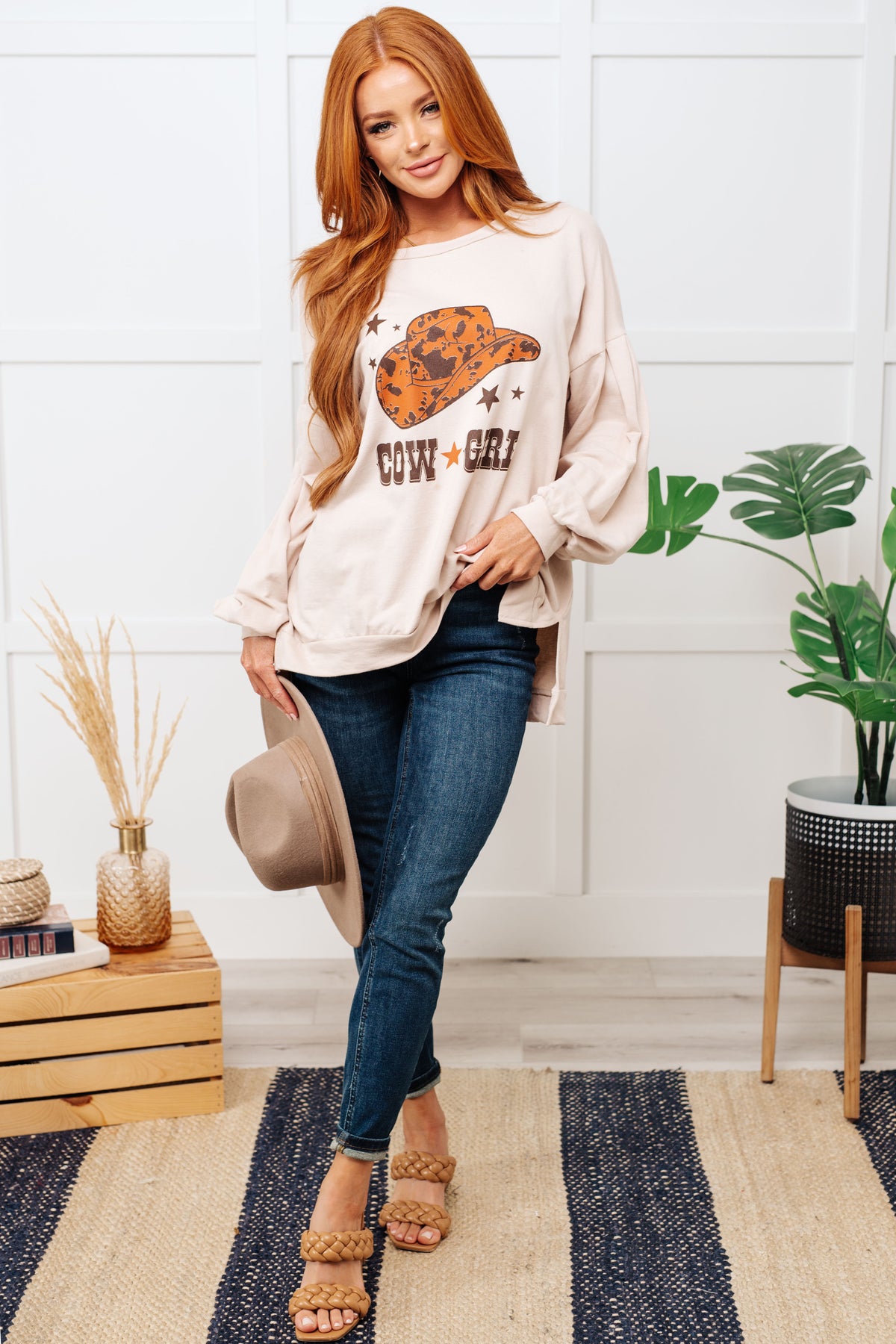Cow Girl Graphic Pullover in Stone - 9/4/2025