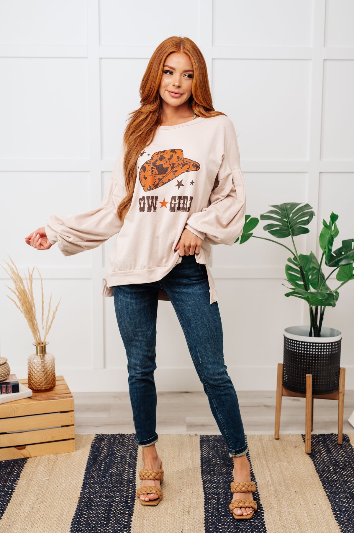 Cow Girl Graphic Pullover in Stone - 9/4/2025