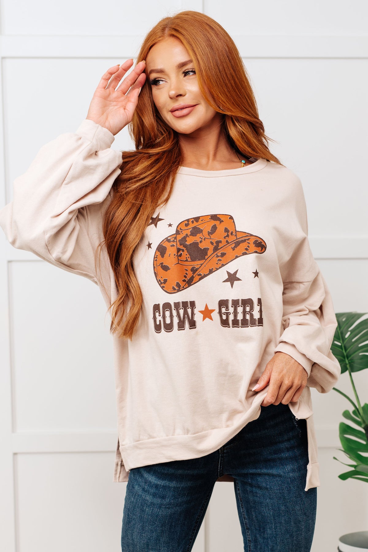 Cow Girl Graphic Pullover in Stone - 9/4/2025