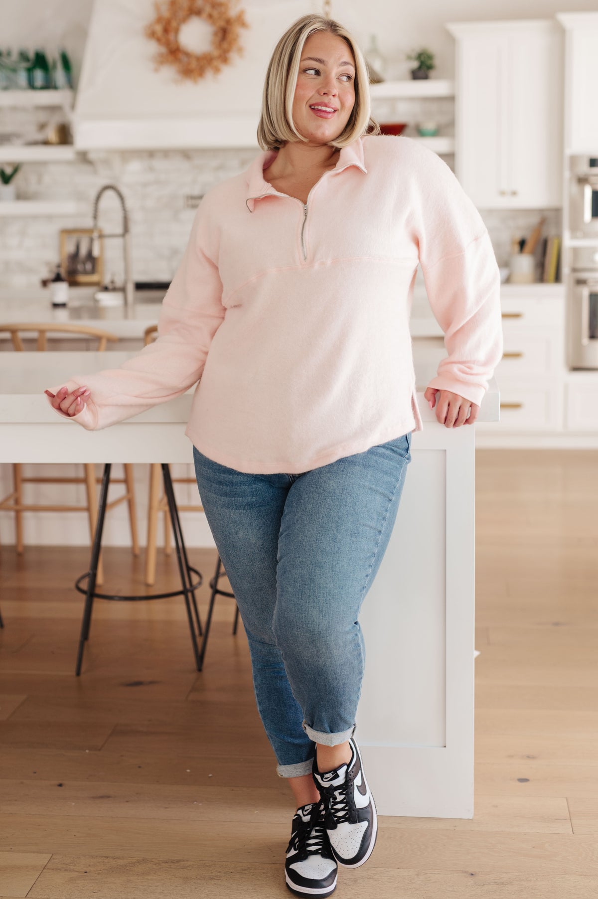Cozy Moment 1/2 Zip Pullover in Blush - 11/10/2023