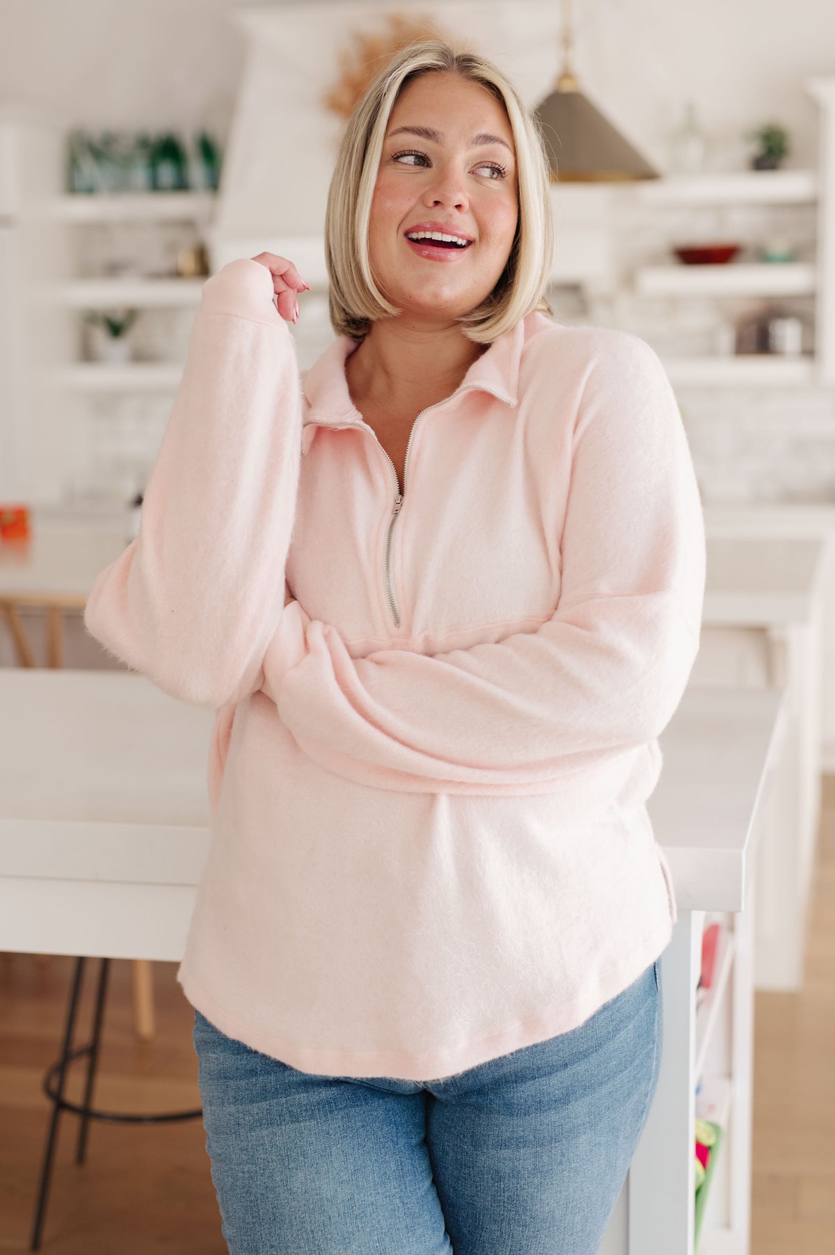 Cozy Moment 1/2 Zip Pullover in Blush - 11/10/2023