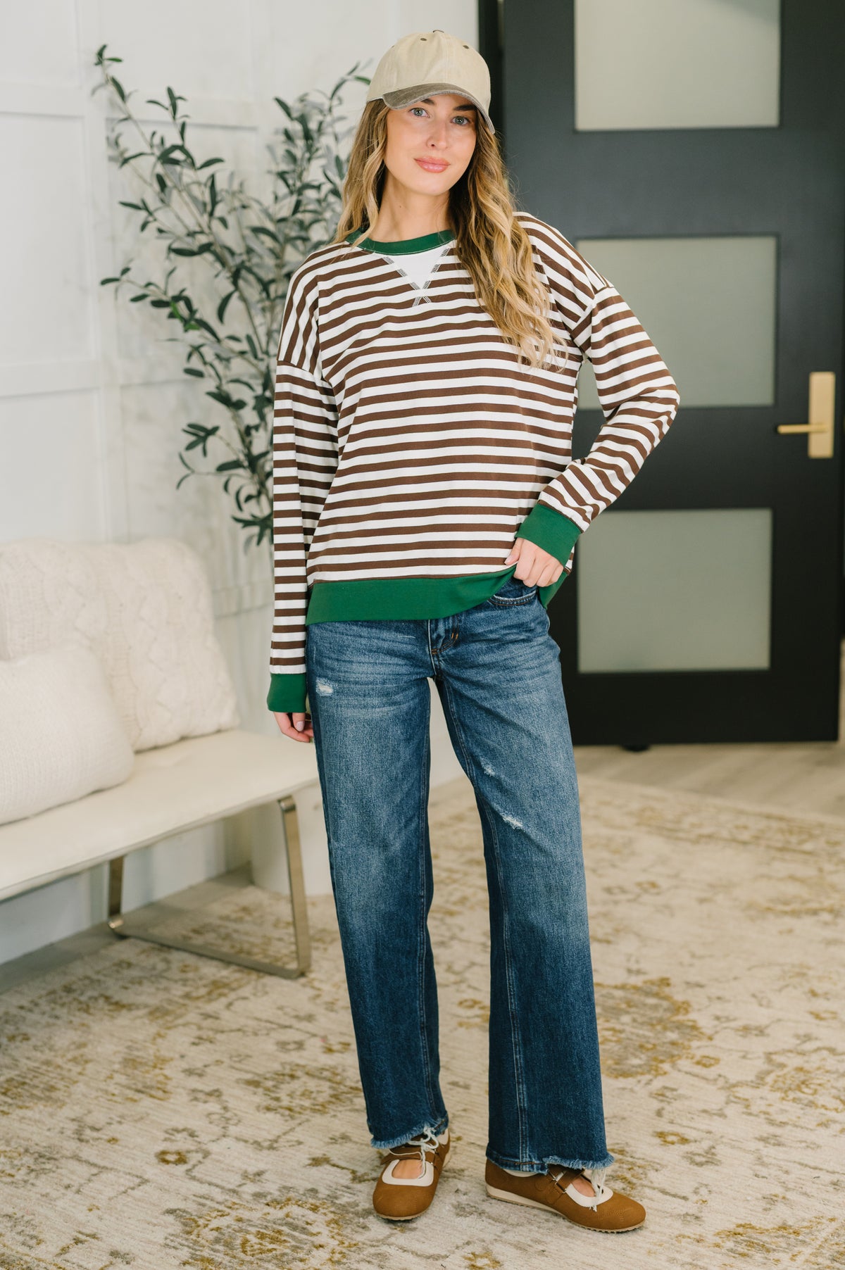 Cozy in Contrast Striped Round Neck Sweatshirt - 11/6/2026