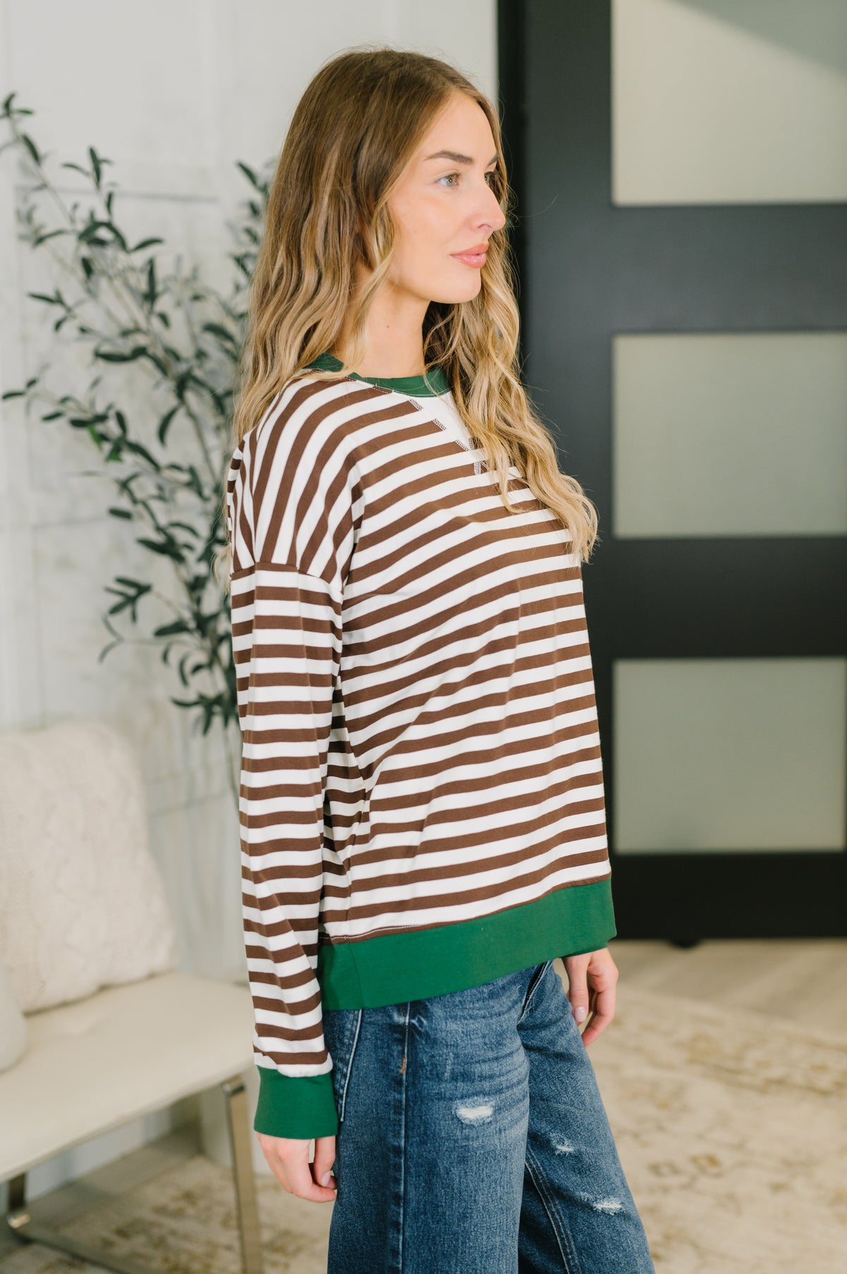 Cozy in Contrast Striped Round Neck Sweatshirt - 11/6/2026
