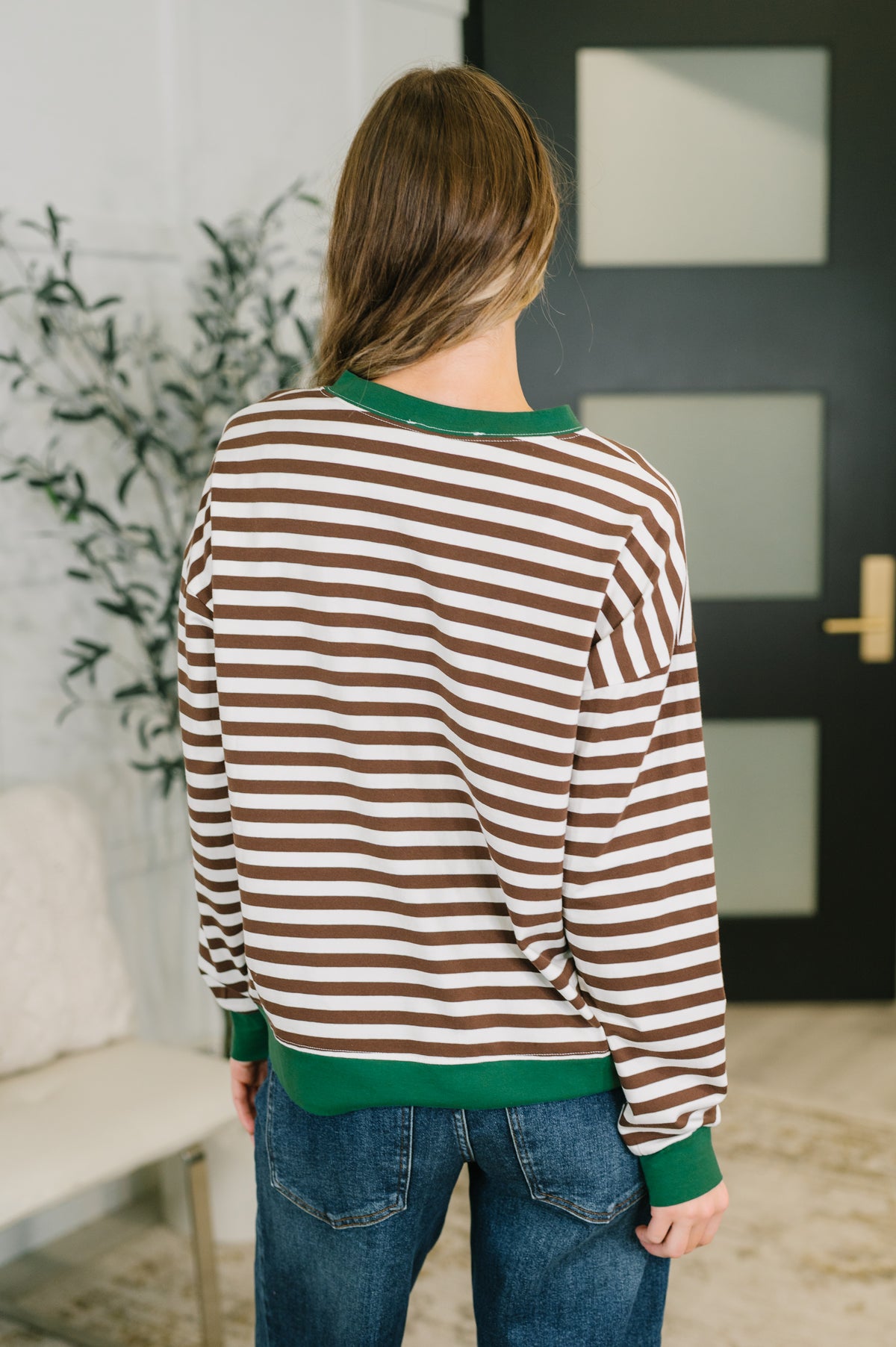 Cozy in Contrast Striped Round Neck Sweatshirt - 11/6/2026