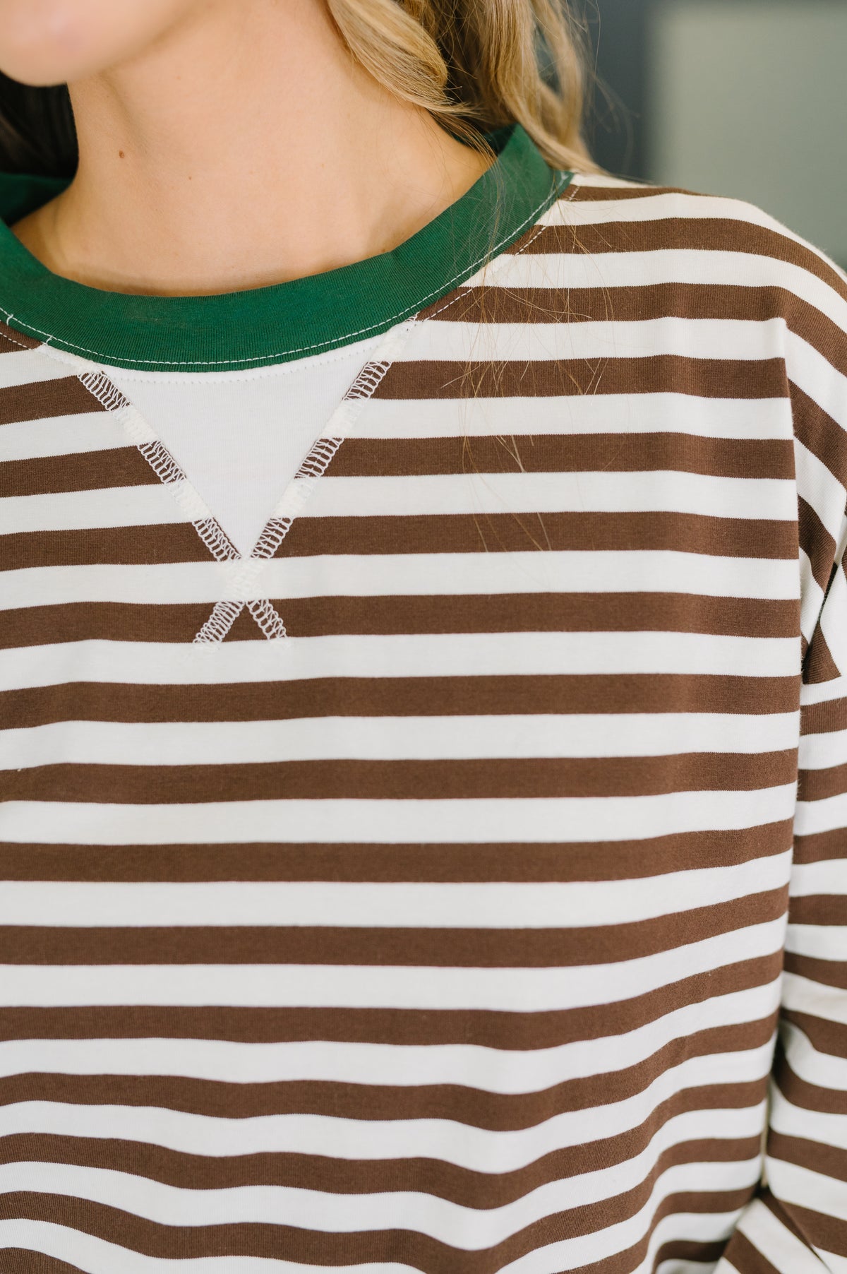 Cozy in Contrast Striped Round Neck Sweatshirt - 11/6/2026