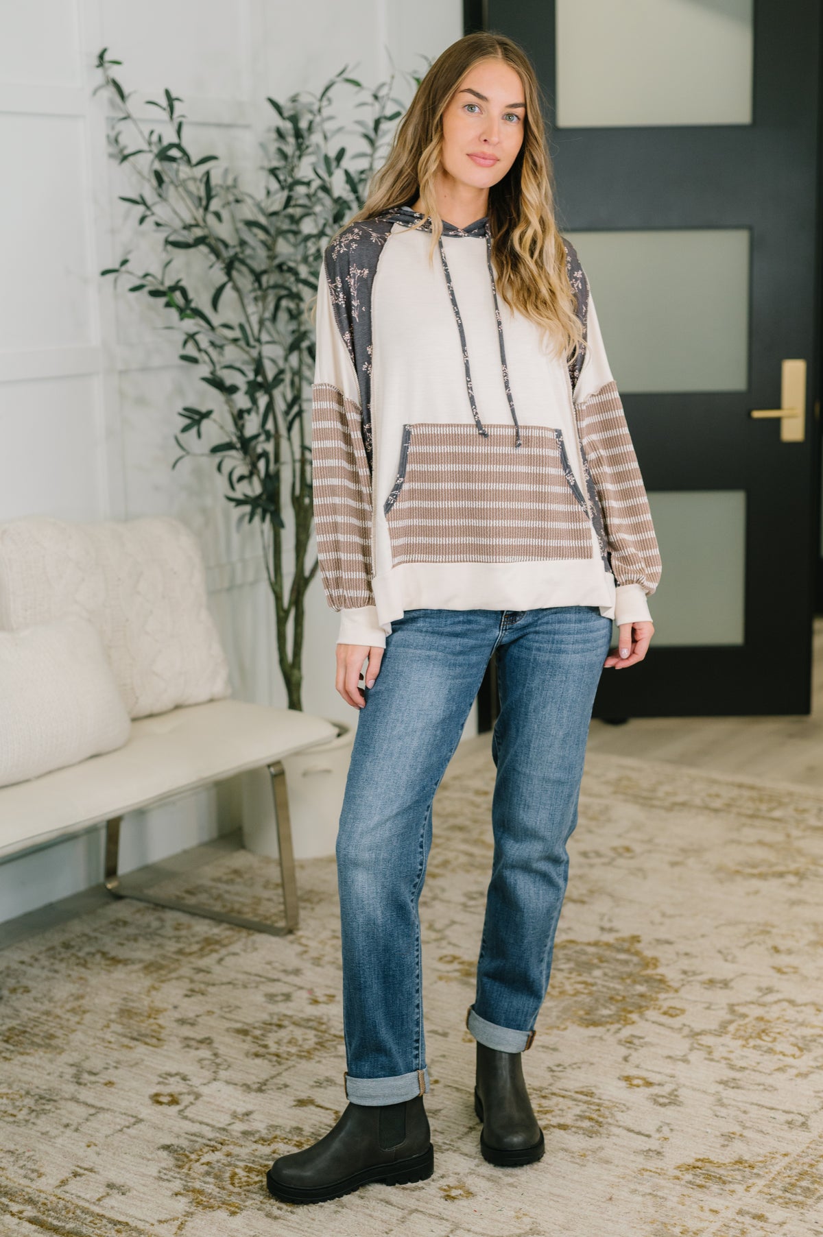 Creatively Cozy Color Block Hooded Pullover - 10/20/2026