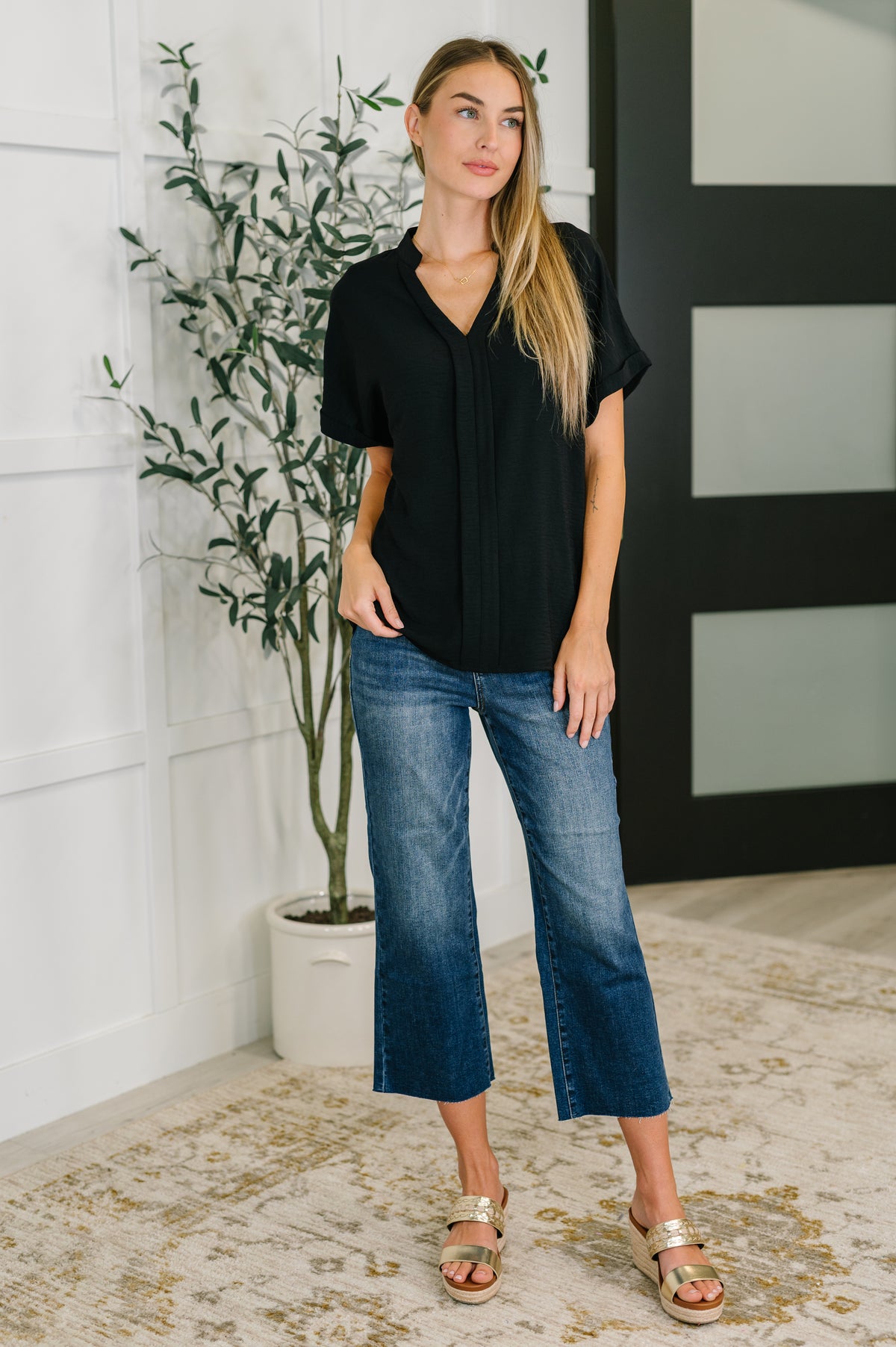 PREORDER: Crinkle Wove V-Neck Blouse in Four Colors - Ships in 4 weeks