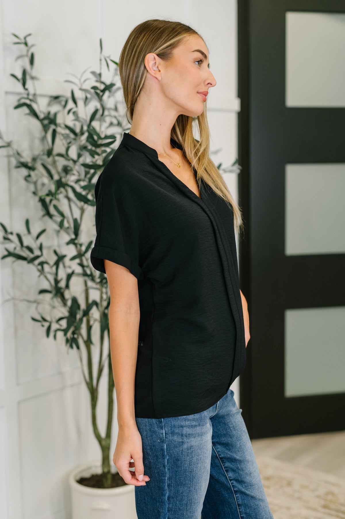 PREORDER: Crinkle Wove V-Neck Blouse in Four Colors - Ships in 4 weeks