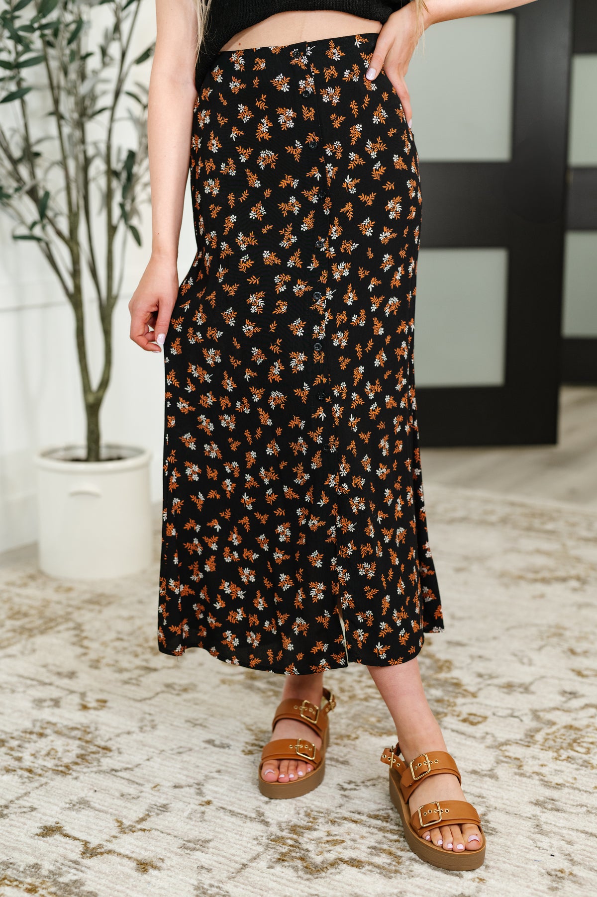 Crisp Kiss Midi Skirt in Rust, White and Black - 7/15/2025
