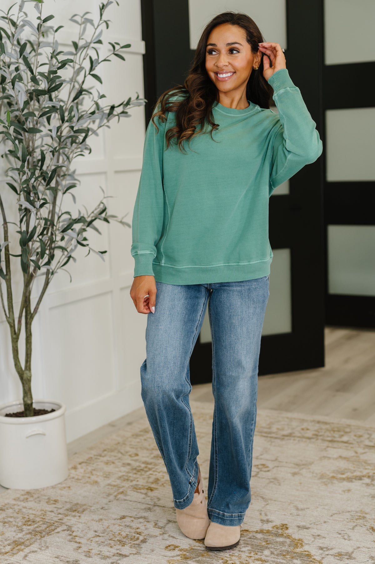 Daily Ease Mineral Wash Pullover in Dark Green - 9/10/2025