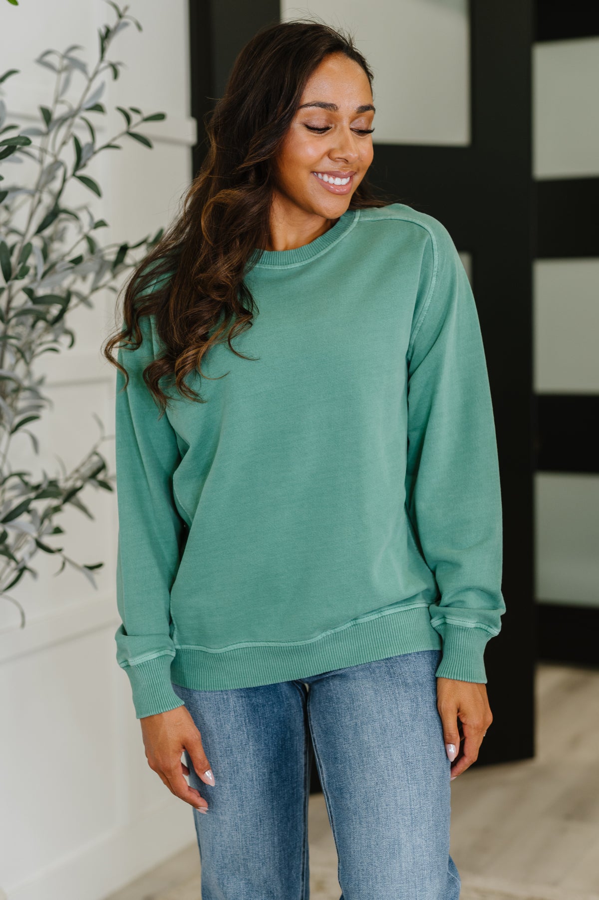 Daily Ease Mineral Wash Pullover in Dark Green - 9/10/2025