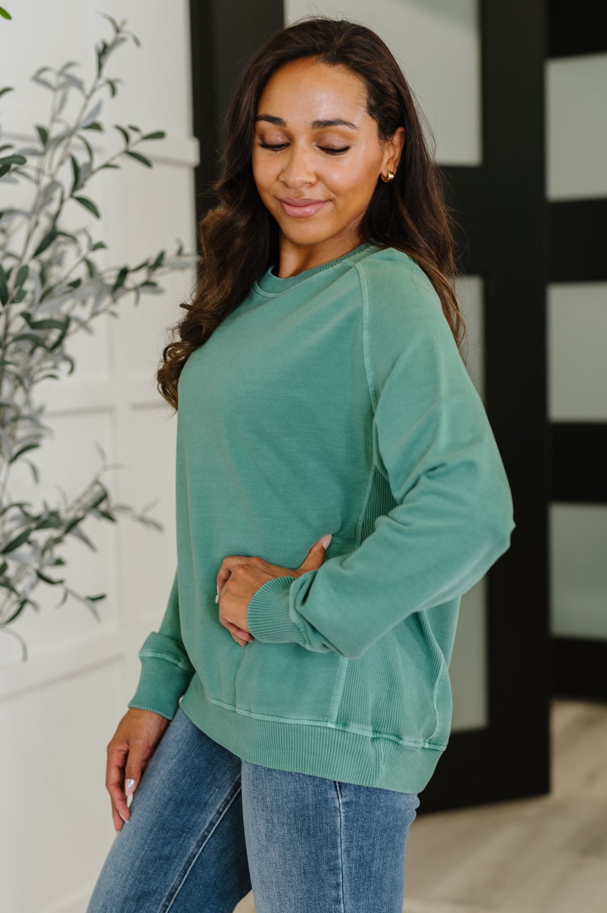 Daily Ease Mineral Wash Pullover in Dark Green - 9/10/2025
