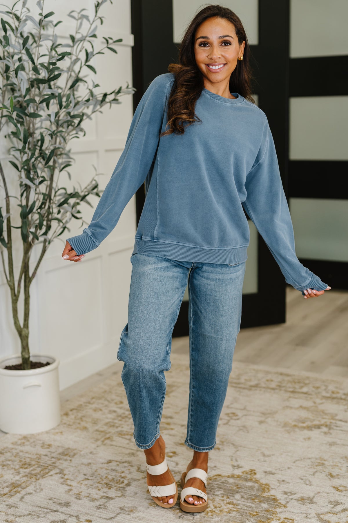 Daily Ease Mineral Wash Pullover in Dusty Blue - 9/10/2025