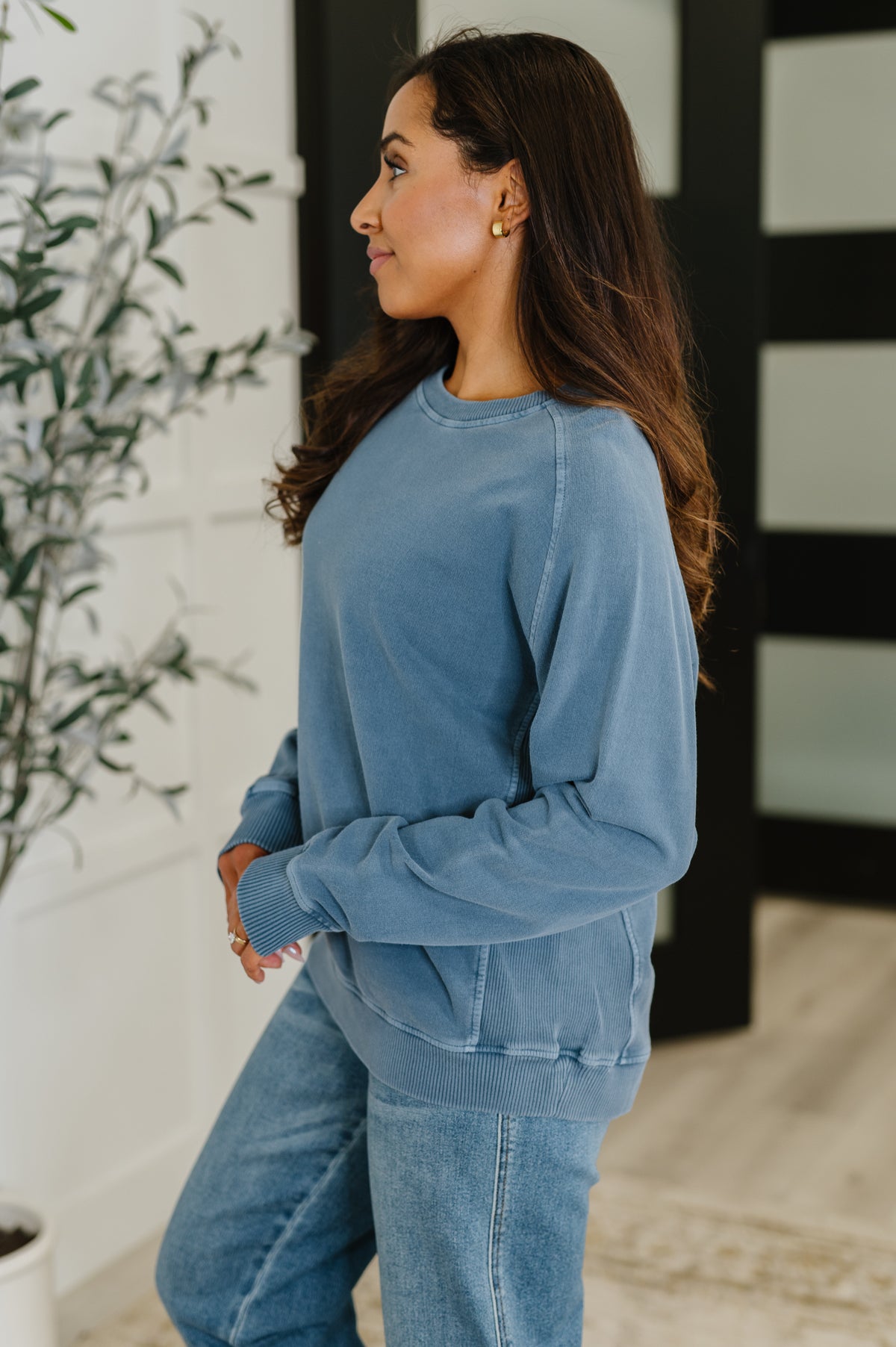 Daily Ease Mineral Wash Pullover in Dusty Blue - 9/10/2025